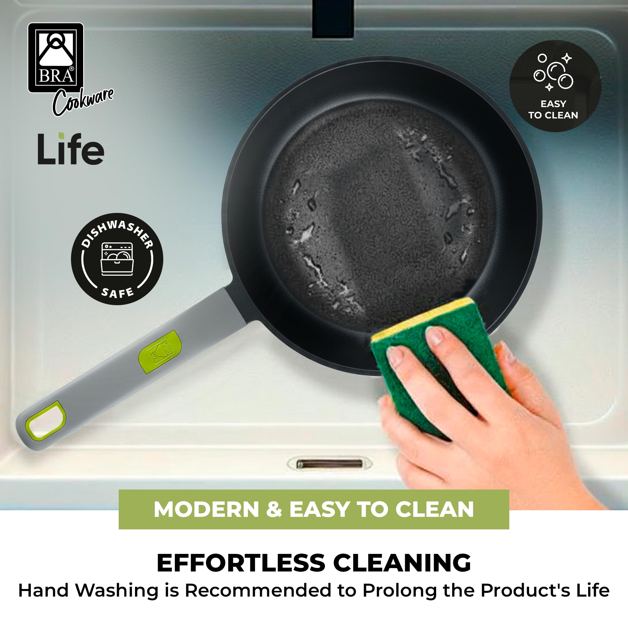 BRA COOKWARE Life Ceramic Nonstick Sauté Pan w/Glass Lid | 12.6 Inch 4.79 Quart Recycled Aluminum Deep Pan | Dual-Handle Braiser | Ceramic Non-Stick Coating | PFOA Free | All Cooktops & Oven Safe
