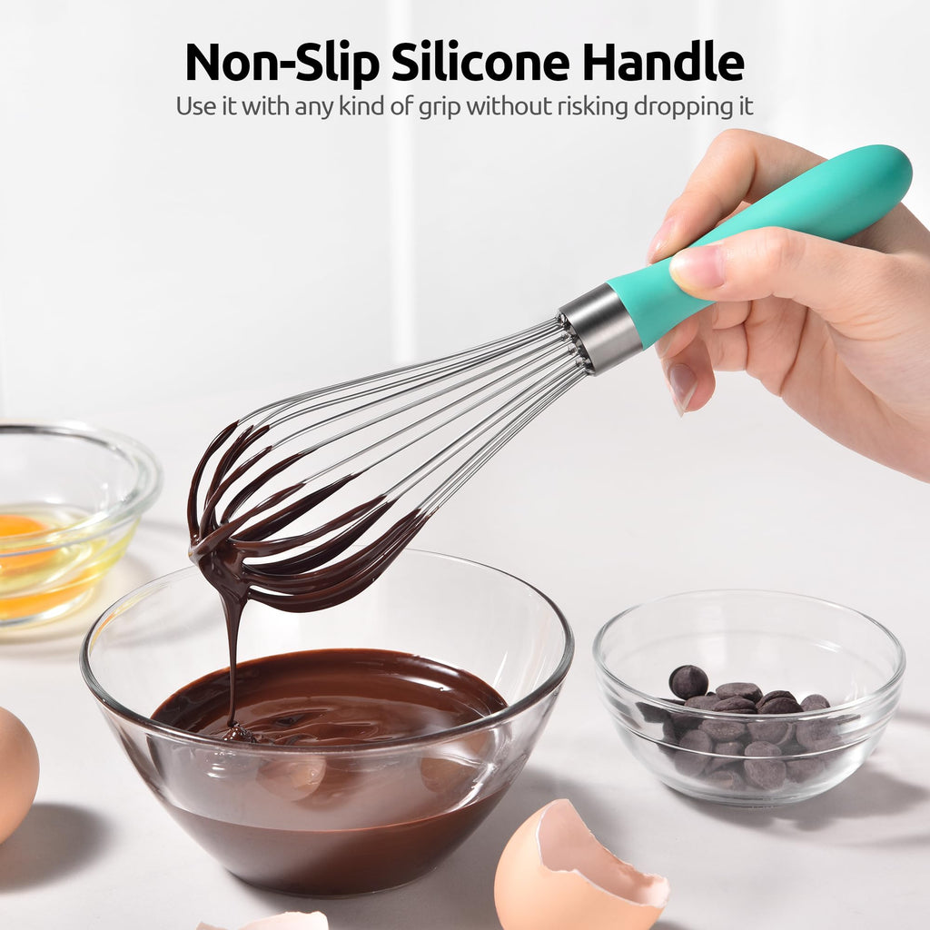 U-Taste Balloon Whisk for Cooking: 18/10 Stainless Steel Kitchen Wire Whisk, Medium Heavy Duty Egg Beater, Manual Baking Mixing Tool with 8 High Flex Wires for Stirring, Blending Sauce (Black)