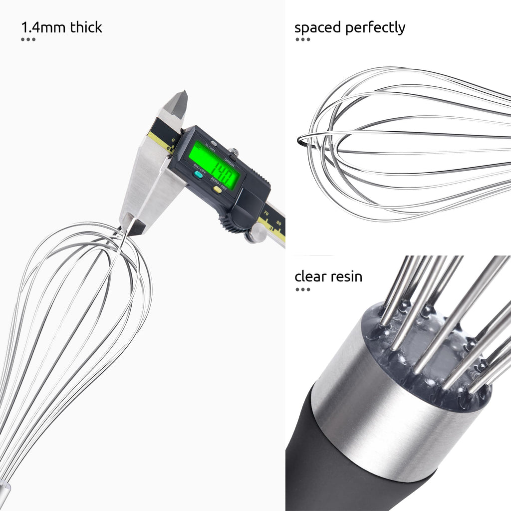 U-Taste Balloon Whisk for Cooking: 18/10 Stainless Steel Kitchen Wire Whisk, Medium Heavy Duty Egg Beater, Manual Baking Mixing Tool with 8 High Flex Wires for Stirring, Blending Sauce (Black)
