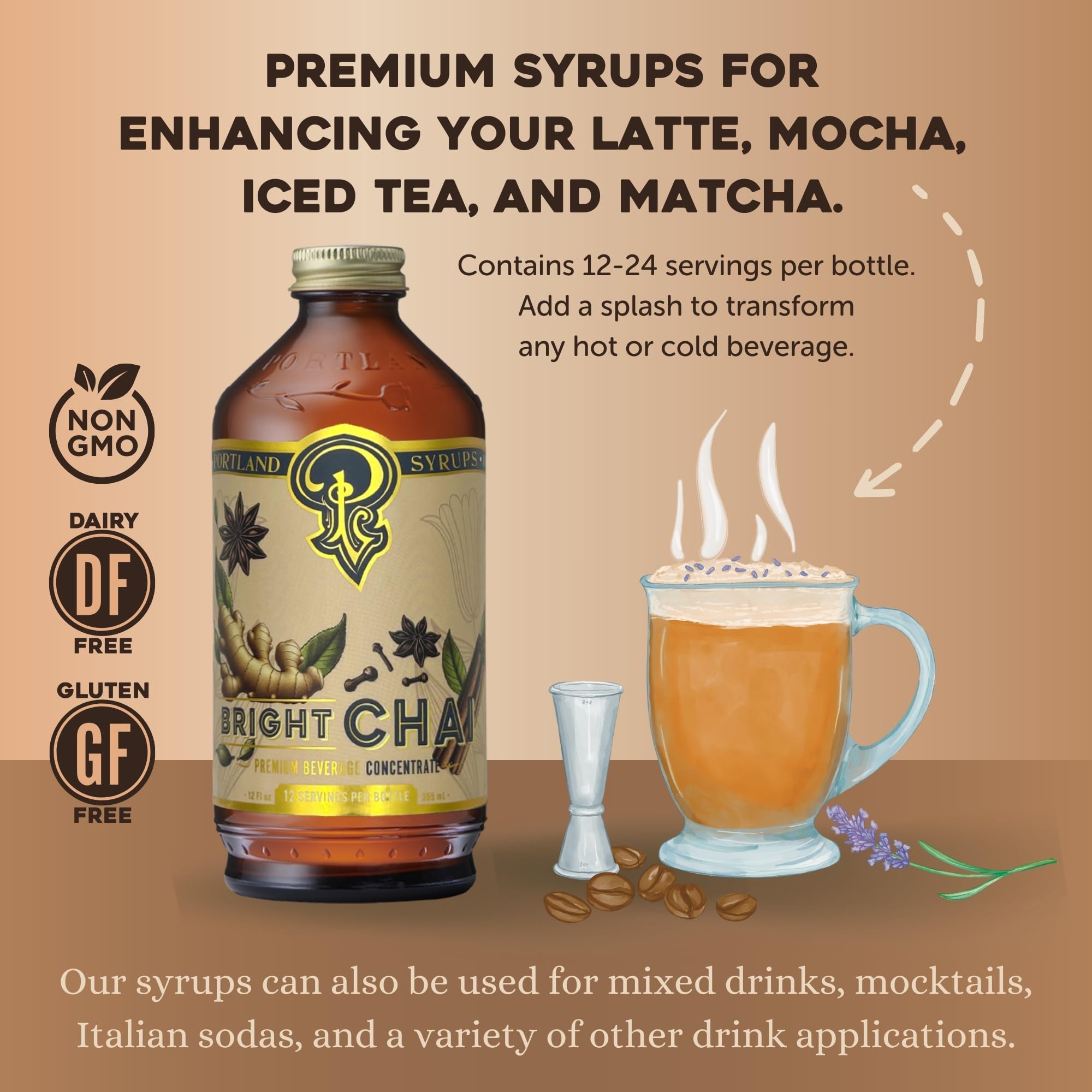 Portland Syrups Brown Sugar Simple Syrup - Drink Mix for Crafting Cocktails, Sugar Syrup for Drinks, Simple Syrup for Coffee, Mocktails, Baking, 12 oz, Pack of 2