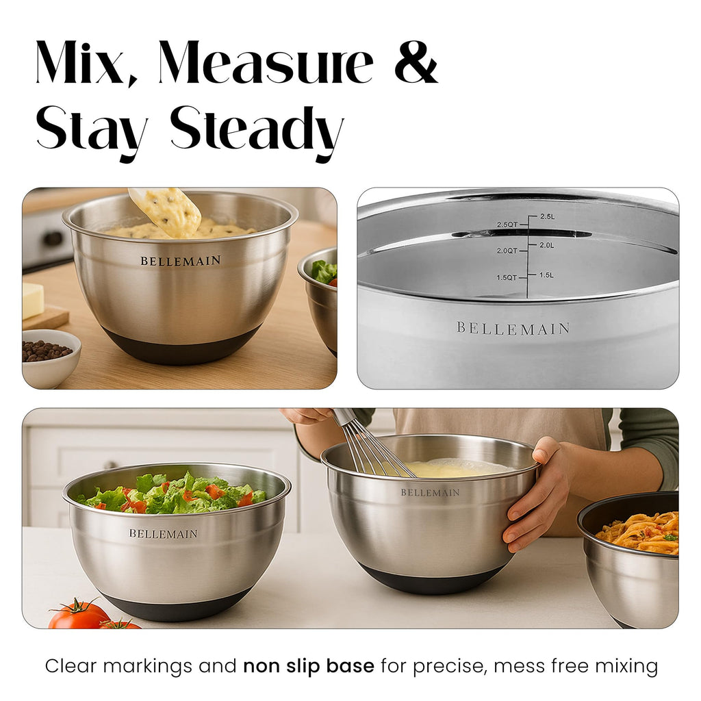 Stainless Steel Mixing Bowls with Lids Set – Large, Durable, Airtight Kitchen Bowls for Food Prep, Baking, Salad, and Storage (4 piece set)