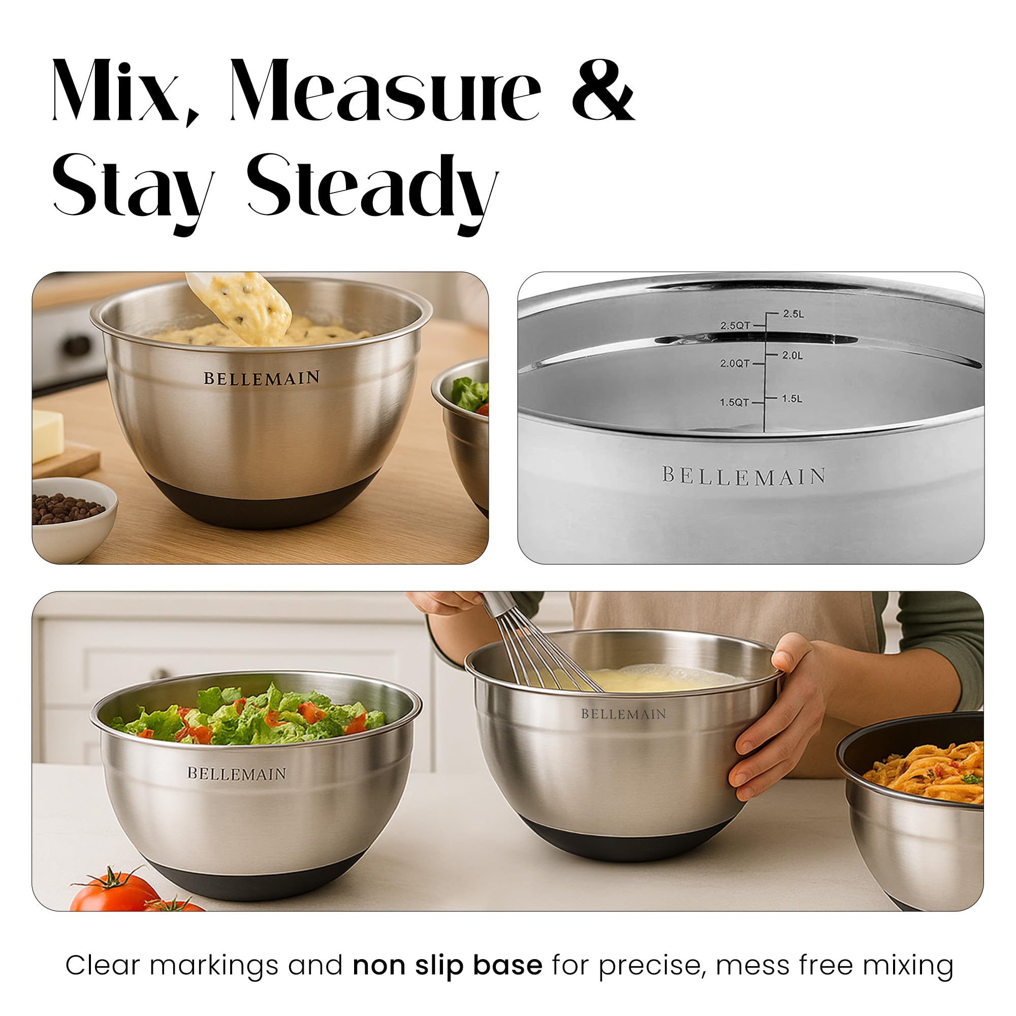 Stainless Steel Mixing Bowls with Lids Set – Large, Durable, Airtight Kitchen Bowls for Food Prep, Baking, Salad, and Storage (4 piece set)