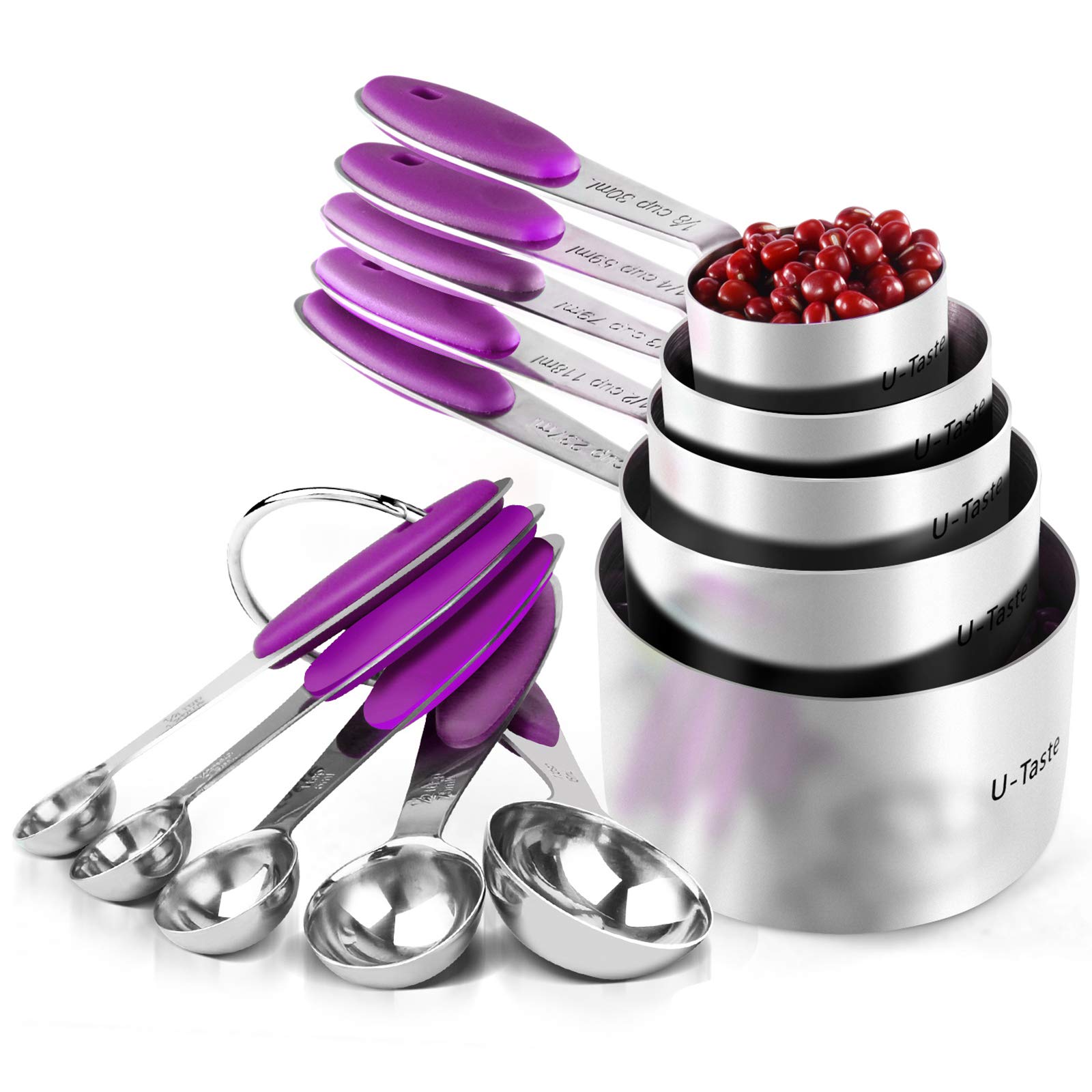 Measuring Cups : U-Taste 18/8 Stainless Steel Measuring Cups and Spoons Set of 10 Piece, Upgraded Thickness Handle(Black)
