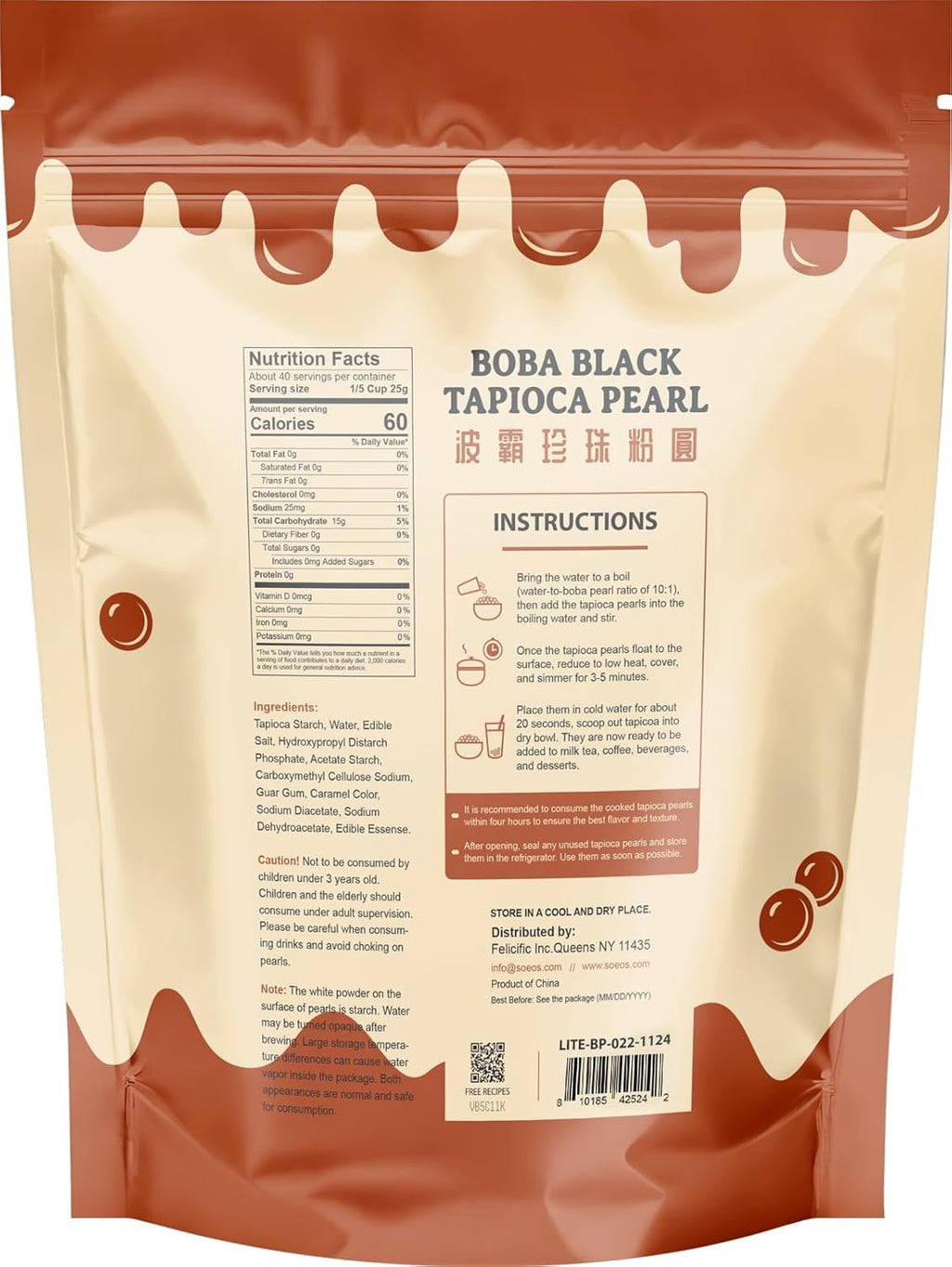 Soeos Tapioca Pearls 2.2 lb (998g), Boba Pearls for Bubble Tea, Beverages, Sweets, Ice Cream, Shakes, Desserts & Smoothies Topping - Ready in 5 Minutes