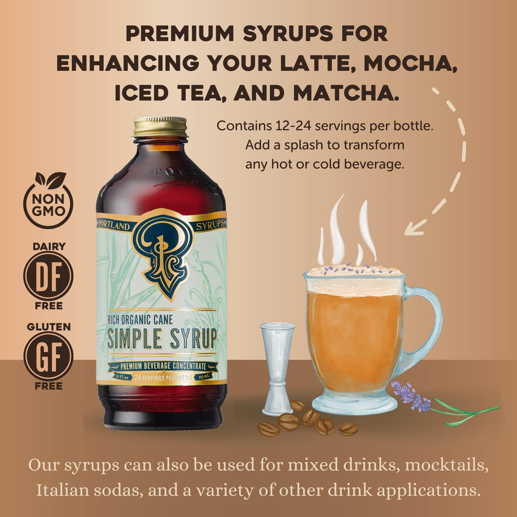 Portland Syrups Brown Sugar Simple Syrup - Drink Mix for Crafting Cocktails, Sugar Syrup for Drinks, Simple Syrup for Coffee, Mocktails, Baking, 12 oz, Pack of 2
