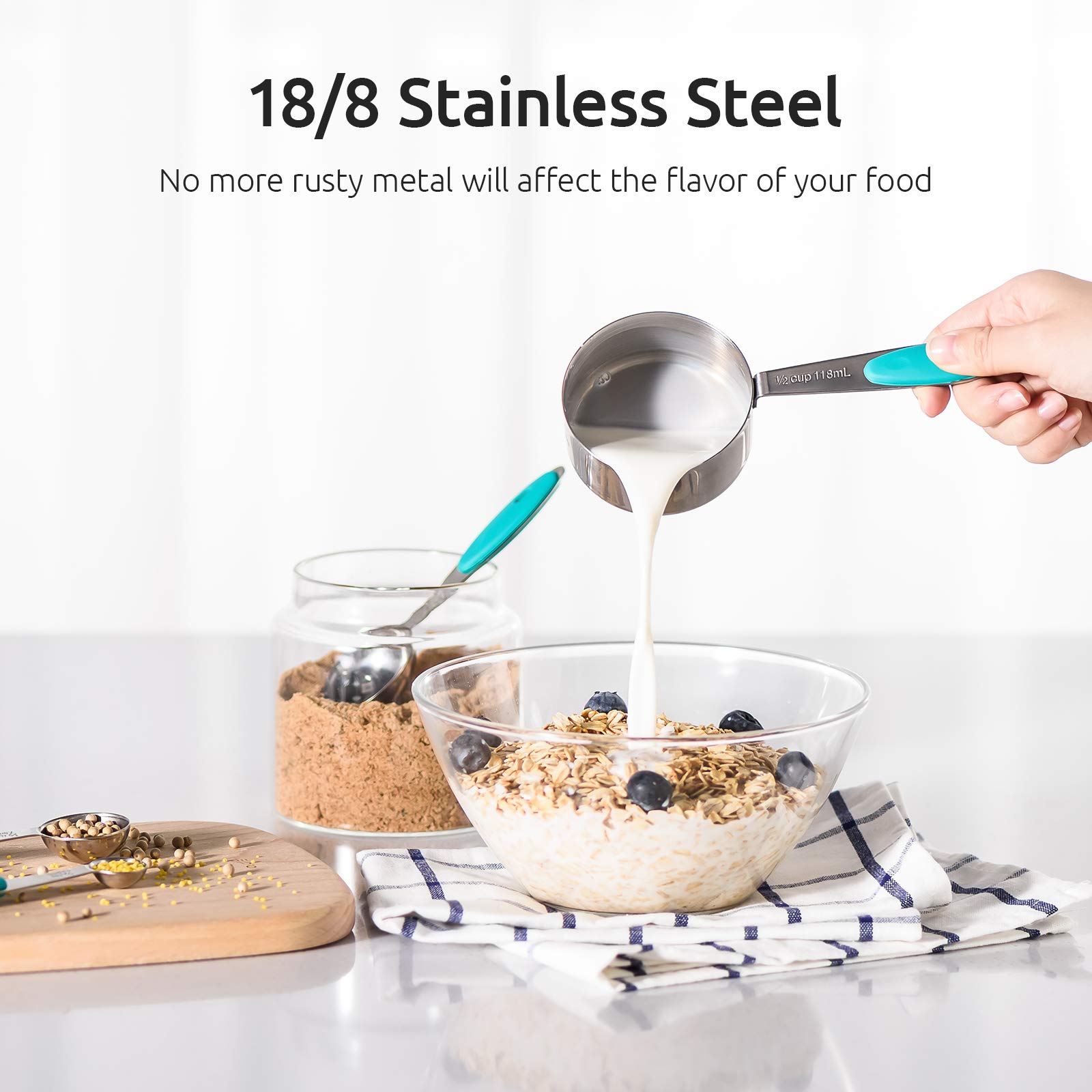 Measuring Cups : U-Taste 18/8 Stainless Steel Measuring Cups and Spoons Set of 10 Piece, Upgraded Thickness Handle(Black)