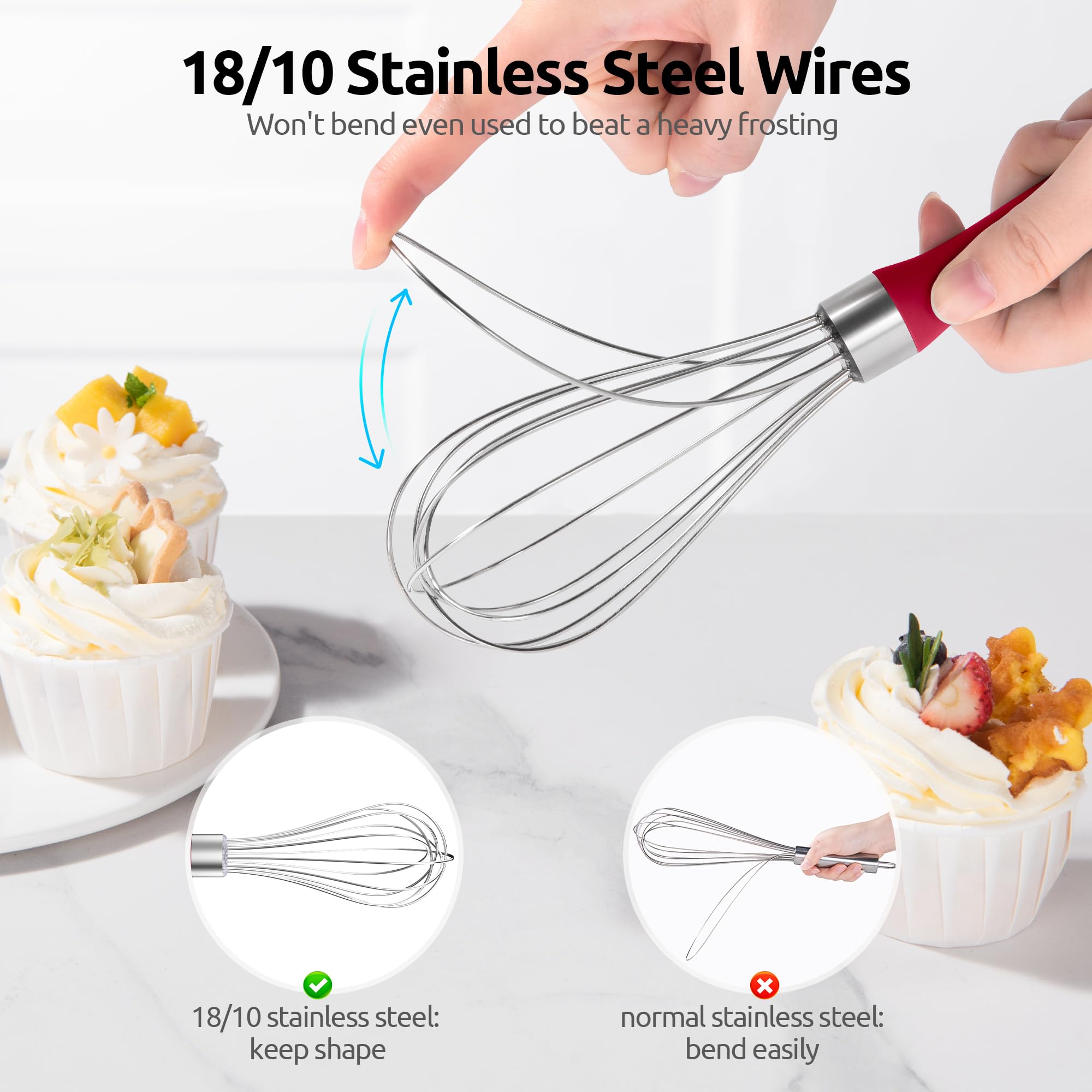 U-Taste Balloon Whisk for Cooking: 18/10 Stainless Steel Kitchen Wire Whisk, Medium Heavy Duty Egg Beater, Manual Baking Mixing Tool with 8 High Flex Wires for Stirring, Blending Sauce (Black)
