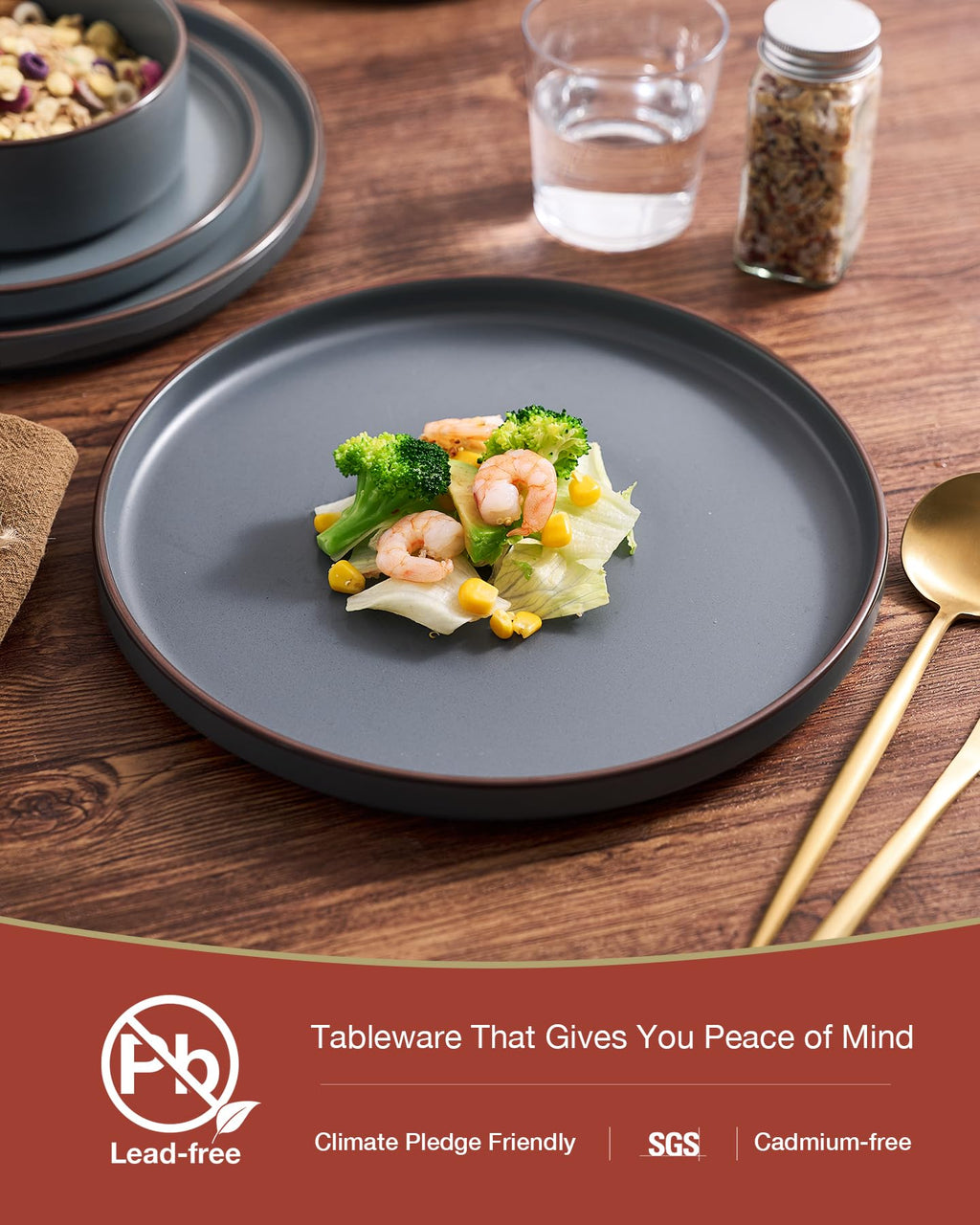 Famiware Nebula Ridge Stoneware Dinnerware Sets, Plates and Bowls Sets for 4, 12 Pieces Dishes Set, Microwave and Dishwasher Safe Kitchen Plates, Light Gray
