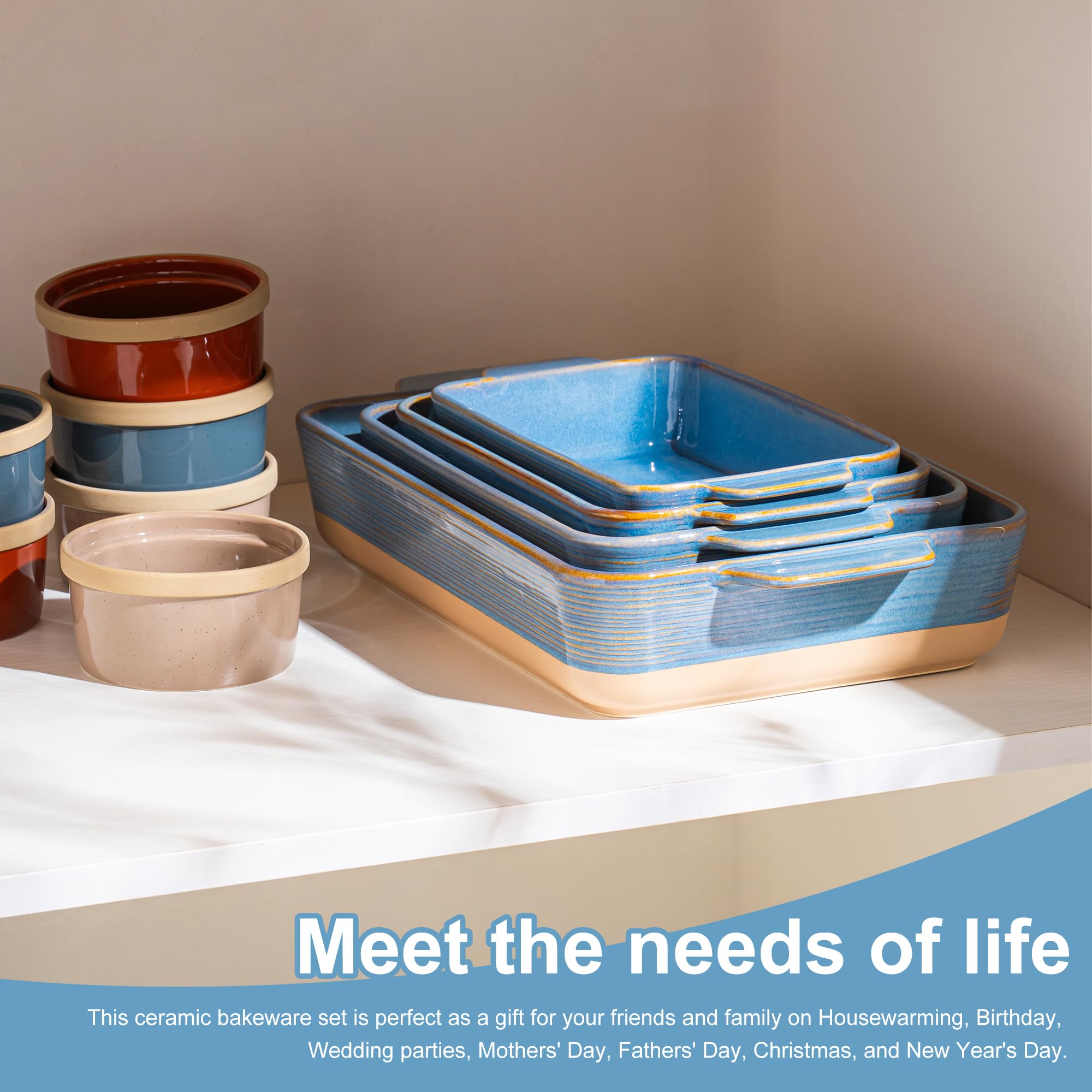 Casserole Dishes for Oven, Baking Dishes, Ceramic Bakeware Sets of 4, Rectangular Baking Pan Set with Handles for Baking, Casserole, Kitchen, Wedding Gift,White