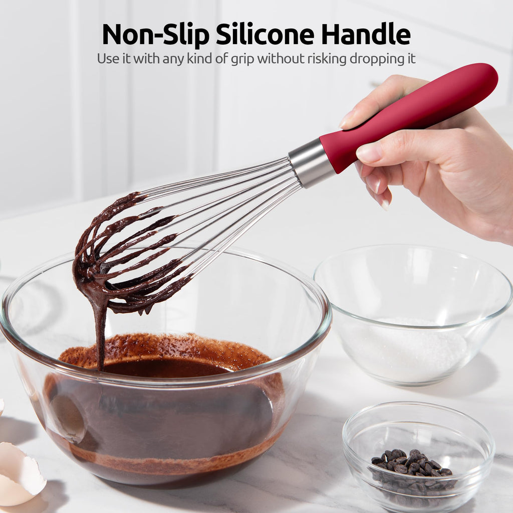 U-Taste Balloon Whisk for Cooking: 18/10 Stainless Steel Kitchen Wire Whisk, Medium Heavy Duty Egg Beater, Manual Baking Mixing Tool with 8 High Flex Wires for Stirring, Blending Sauce (Black)