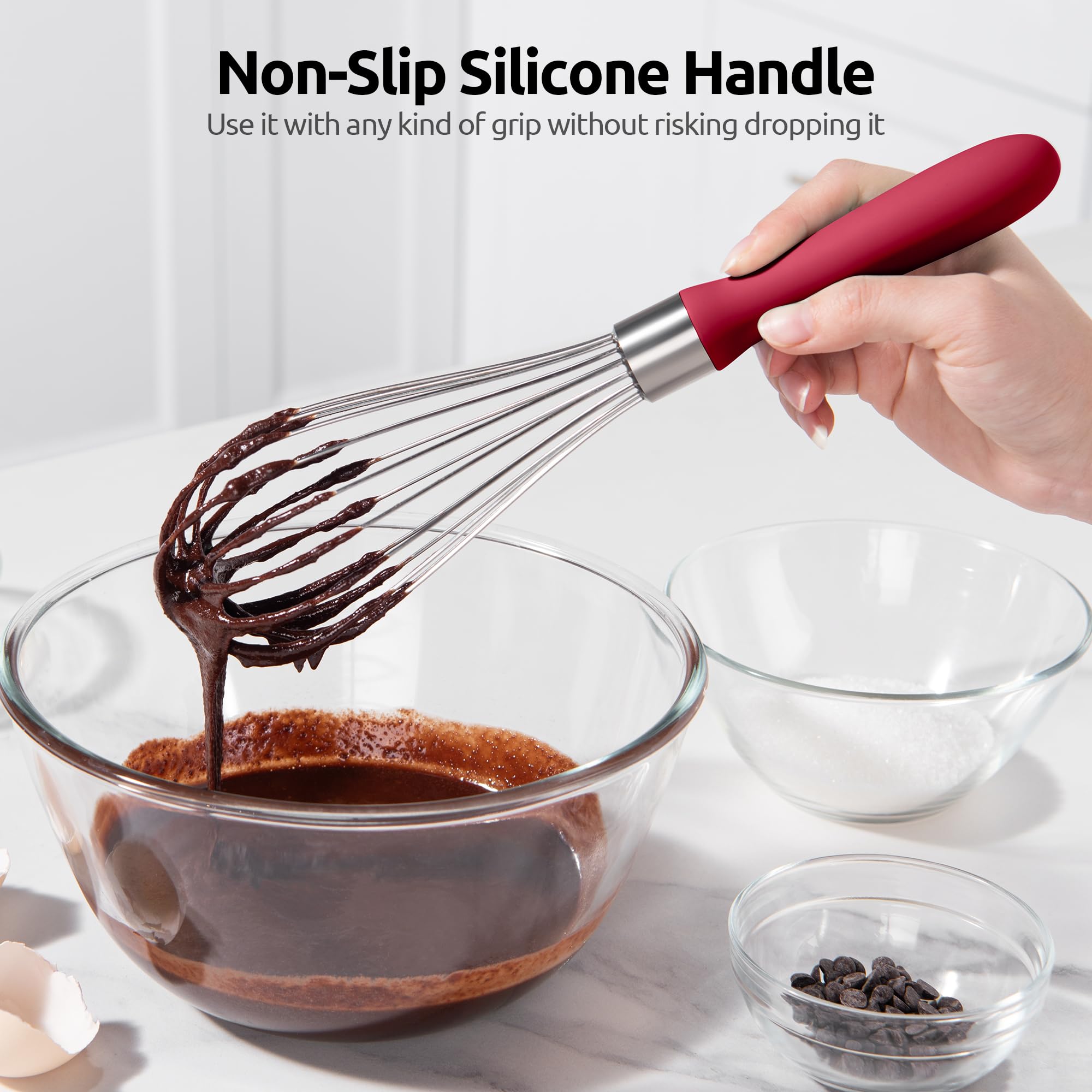 U-Taste Balloon Whisk for Cooking: 18/10 Stainless Steel Kitchen Wire Whisk, Medium Heavy Duty Egg Beater, Manual Baking Mixing Tool with 8 High Flex Wires for Stirring, Blending Sauce (Black)