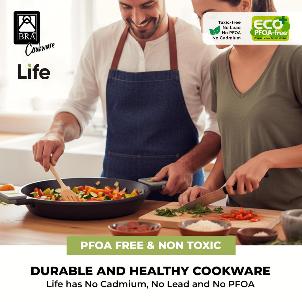 BRA COOKWARE Life Ceramic Nonstick Sauté Pan w/Glass Lid | 12.6 Inch 4.79 Quart Recycled Aluminum Deep Pan | Dual-Handle Braiser | Ceramic Non-Stick Coating | PFOA Free | All Cooktops & Oven Safe
