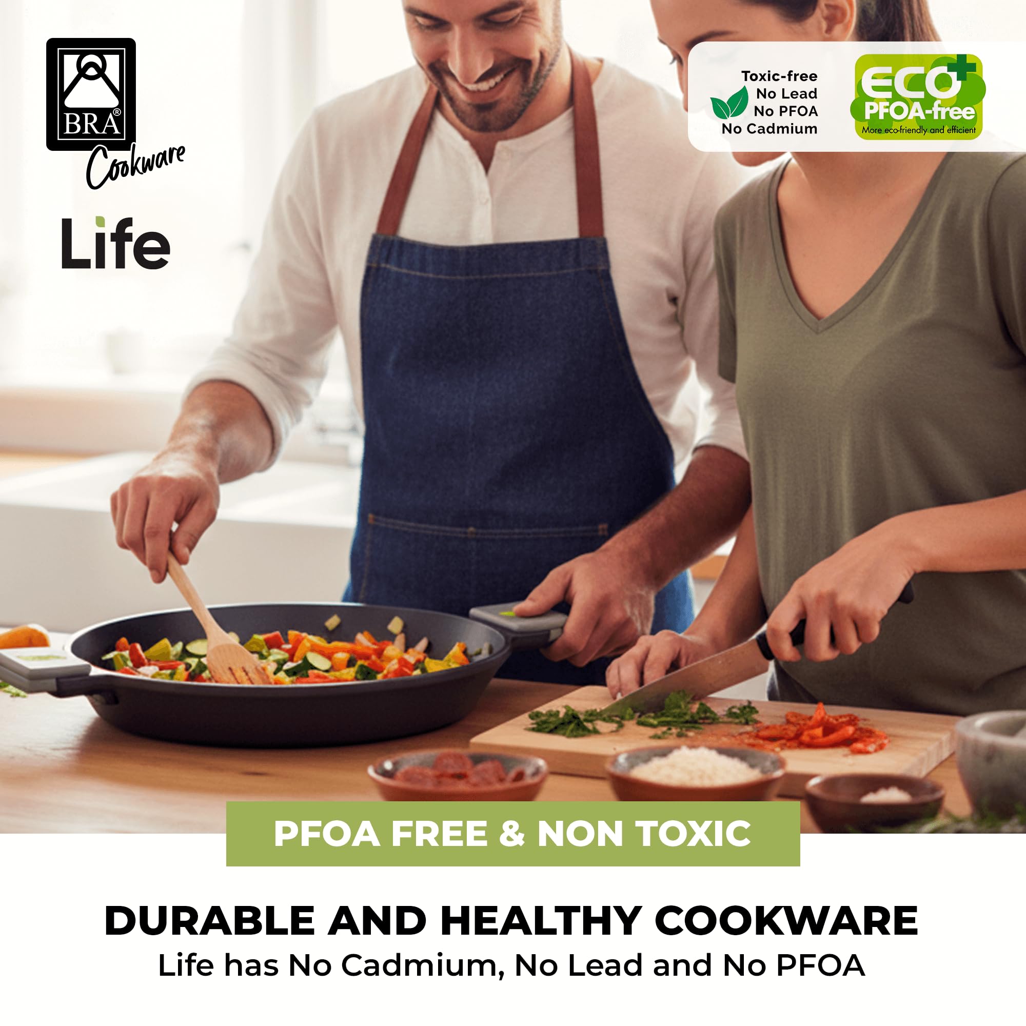BRA COOKWARE Life Ceramic Nonstick Sauté Pan w/Glass Lid | 12.6 Inch 4.79 Quart Recycled Aluminum Deep Pan | Dual-Handle Braiser | Ceramic Non-Stick Coating | PFOA Free | All Cooktops & Oven Safe