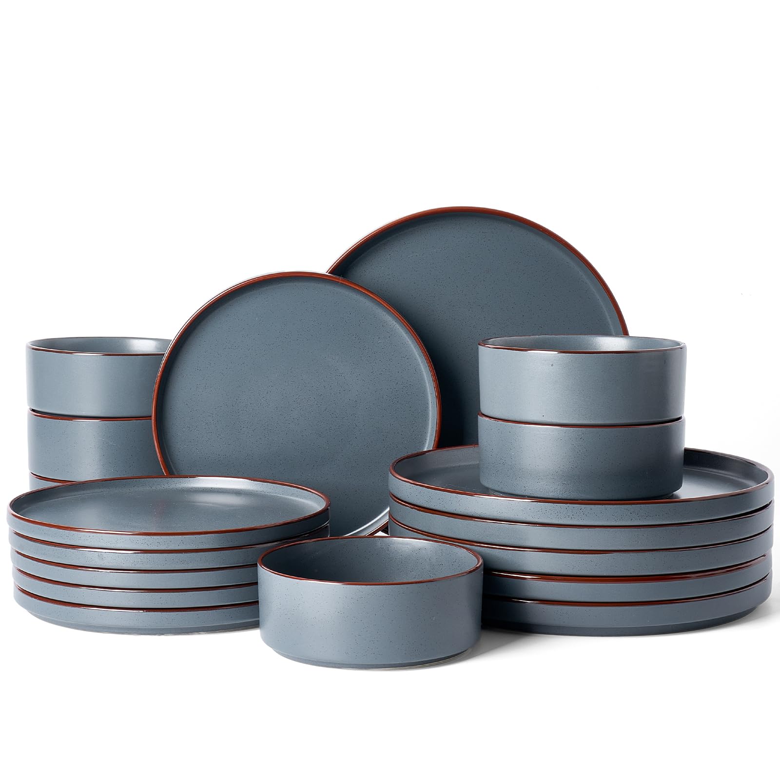 Famiware Nebula Ridge Stoneware Dinnerware Sets, Plates and Bowls Sets for 4, 12 Pieces Dishes Set, Microwave and Dishwasher Safe Kitchen Plates, Light Gray