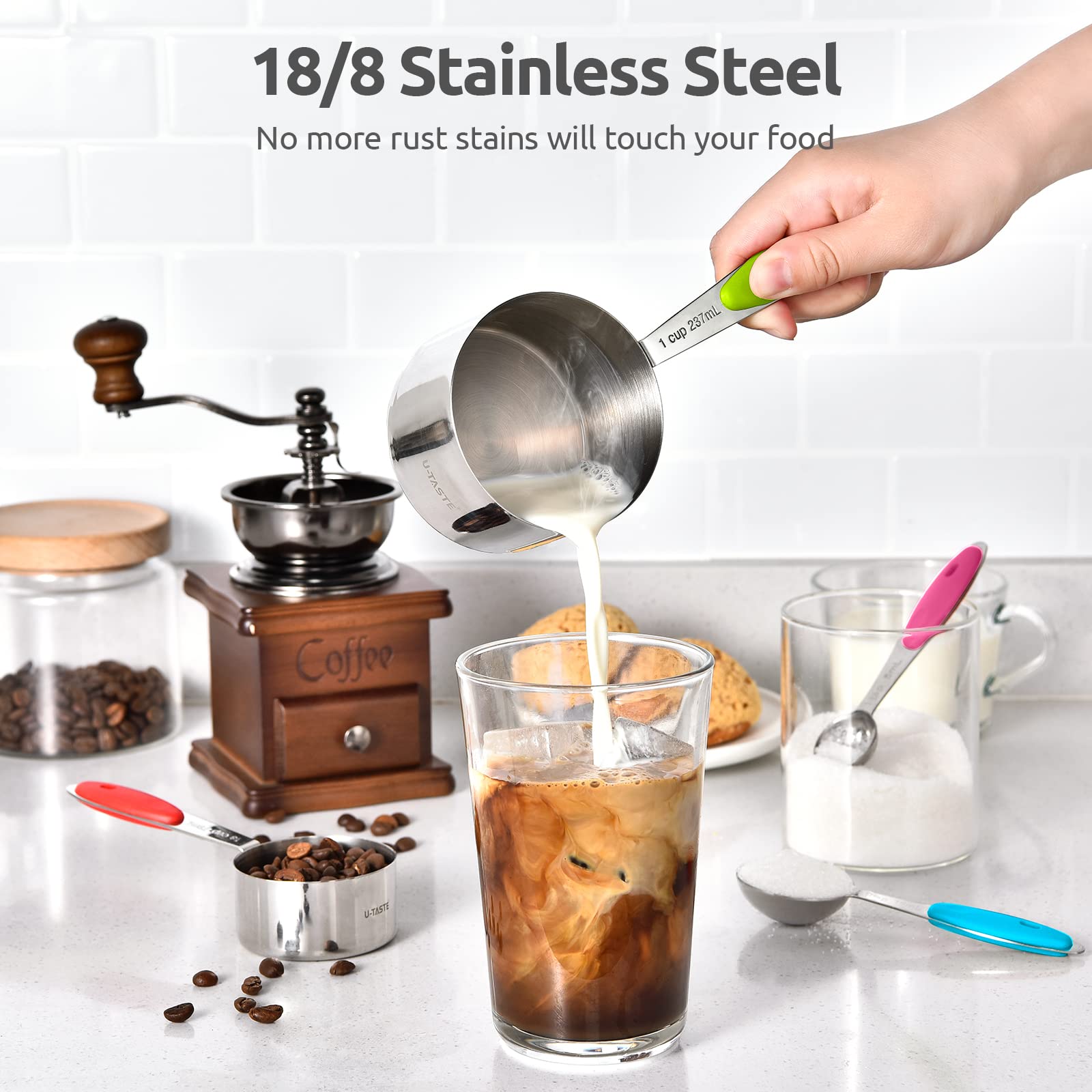 Measuring Cups : U-Taste 18/8 Stainless Steel Measuring Cups and Spoons Set of 10 Piece, Upgraded Thickness Handle(Black)