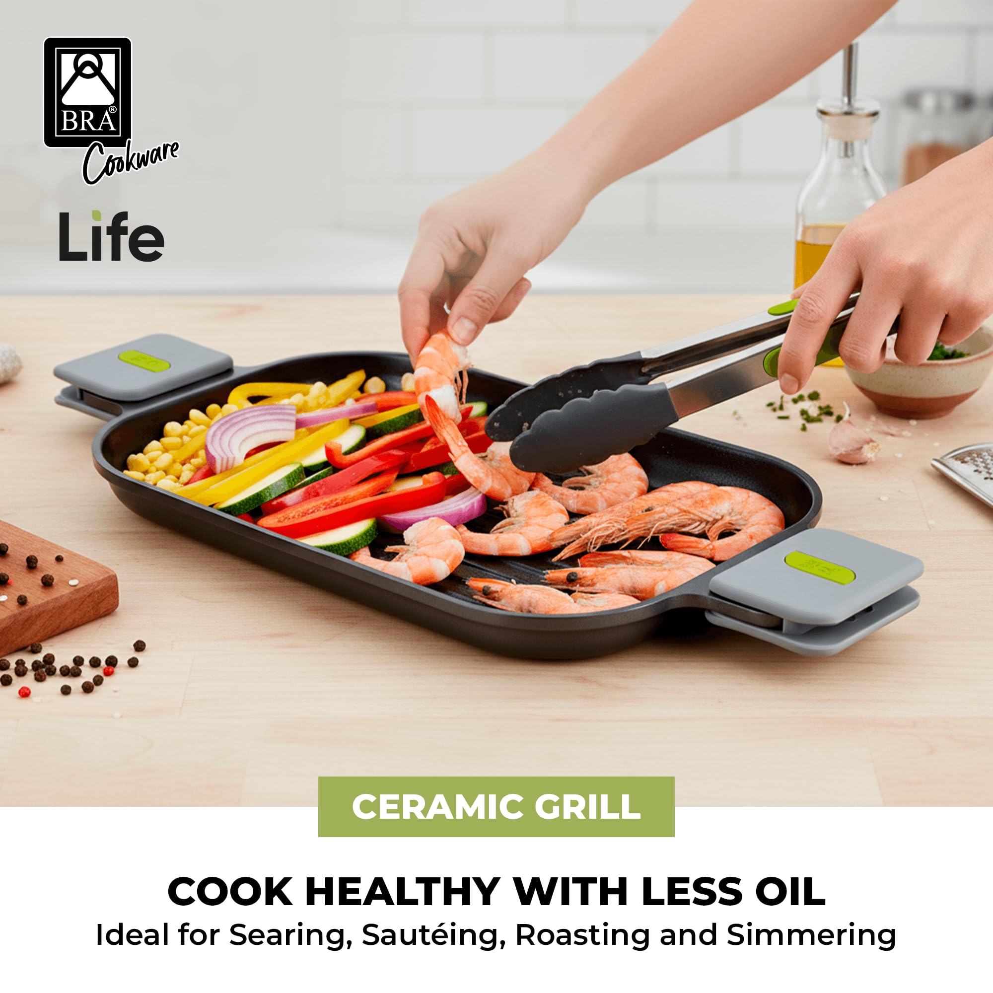 BRA COOKWARE Life Ceramic Nonstick Sauté Pan w/Glass Lid | 12.6 Inch 4.79 Quart Recycled Aluminum Deep Pan | Dual-Handle Braiser | Ceramic Non-Stick Coating | PFOA Free | All Cooktops & Oven Safe
