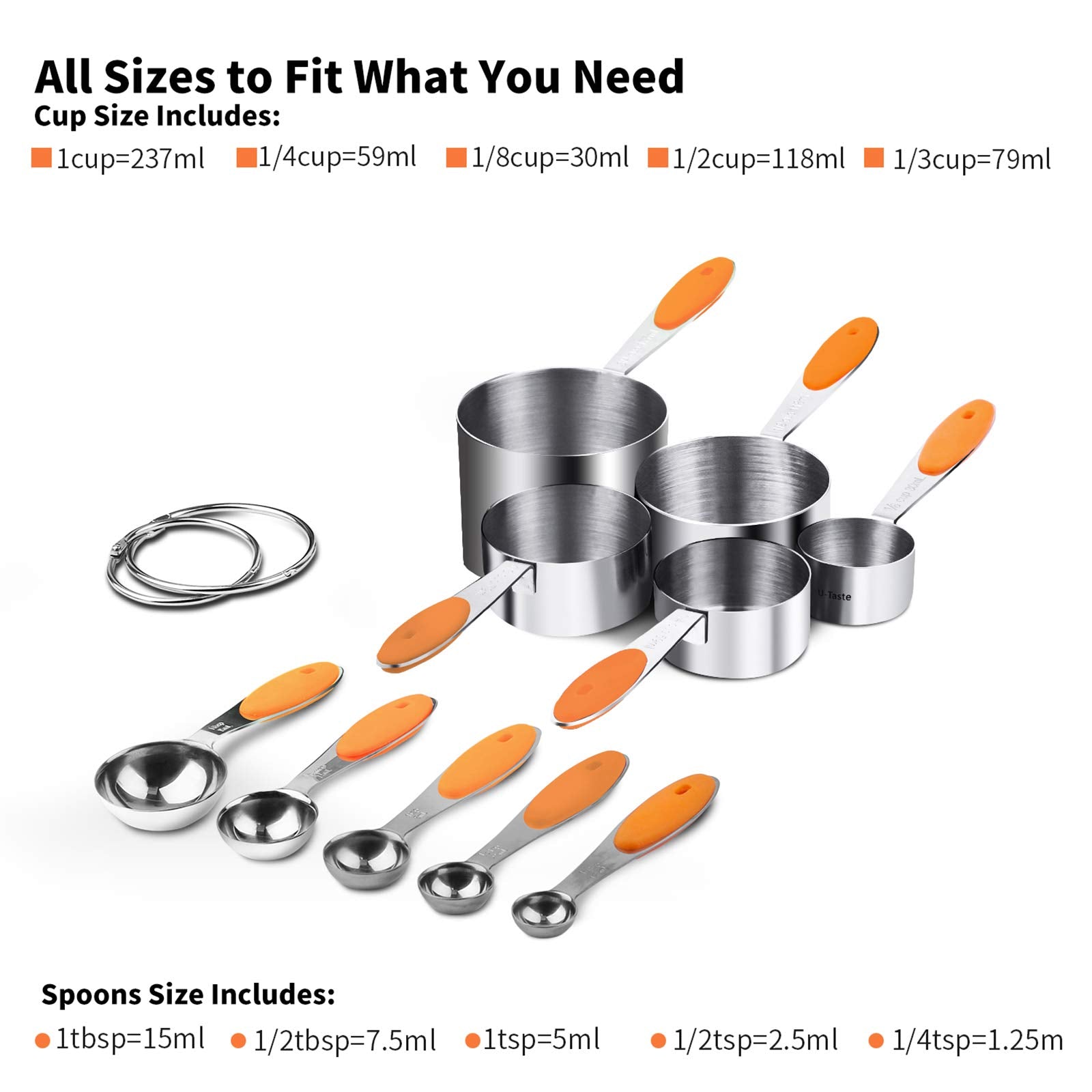 Measuring Cups : U-Taste 18/8 Stainless Steel Measuring Cups and Spoons Set of 10 Piece, Upgraded Thickness Handle(Black)