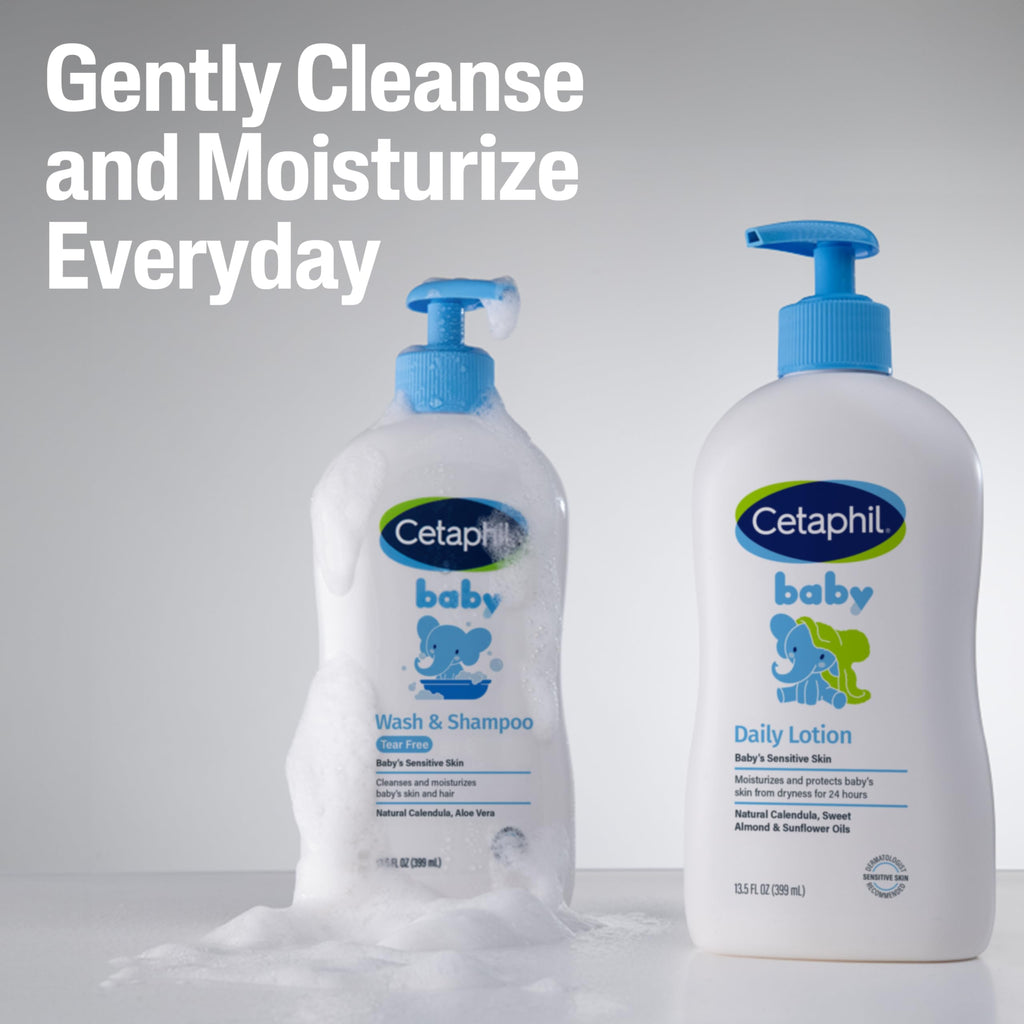 Cetaphil Baby Wash & Shampoo Plus Body Lotion, Healthy Skin Essentials, Head to Toe Hydration for up to 24 Hours, for Delicate, Sensitive Skin, 2-Pack,White