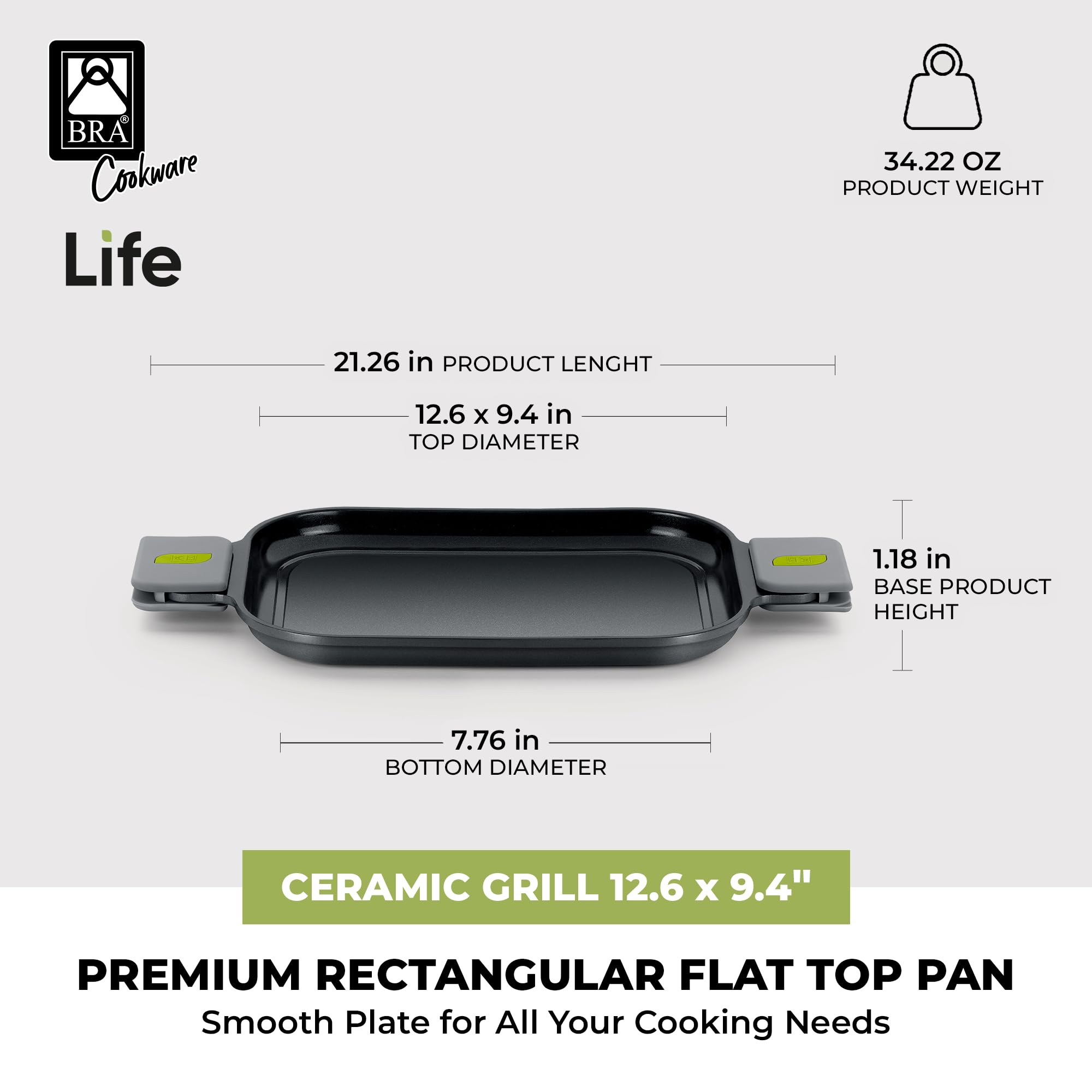 BRA COOKWARE Life Ceramic Nonstick Sauté Pan w/Glass Lid | 12.6 Inch 4.79 Quart Recycled Aluminum Deep Pan | Dual-Handle Braiser | Ceramic Non-Stick Coating | PFOA Free | All Cooktops & Oven Safe