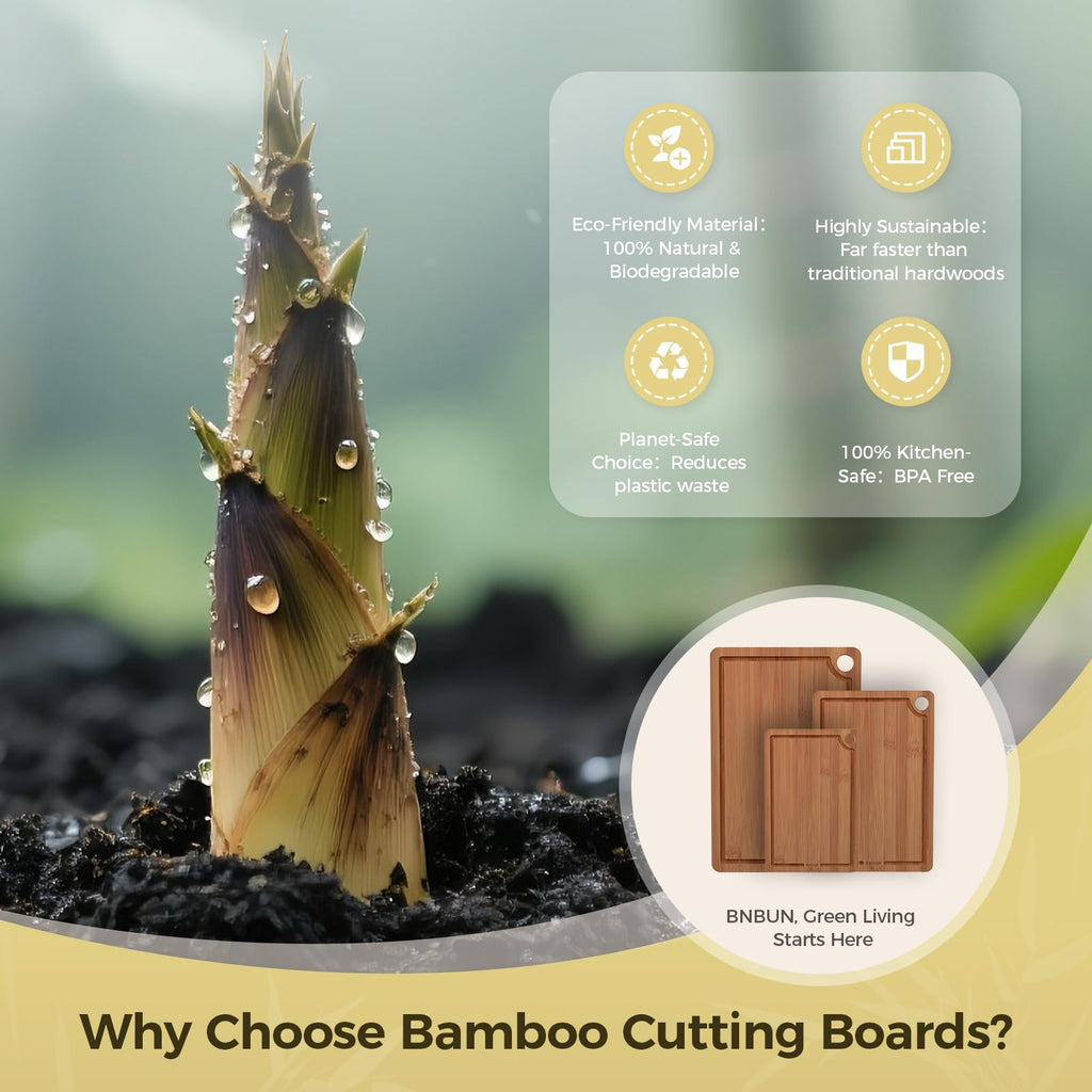 Bamboo Cutting Board for Kitchen – 3-Piece Wooden Boards with Juice Grooves, Side Handles, Non-Slip Mats – Perfect for Meat, Veggies Fruit,Cutting Board & Knife Sets – Ideal Kitchen Gift