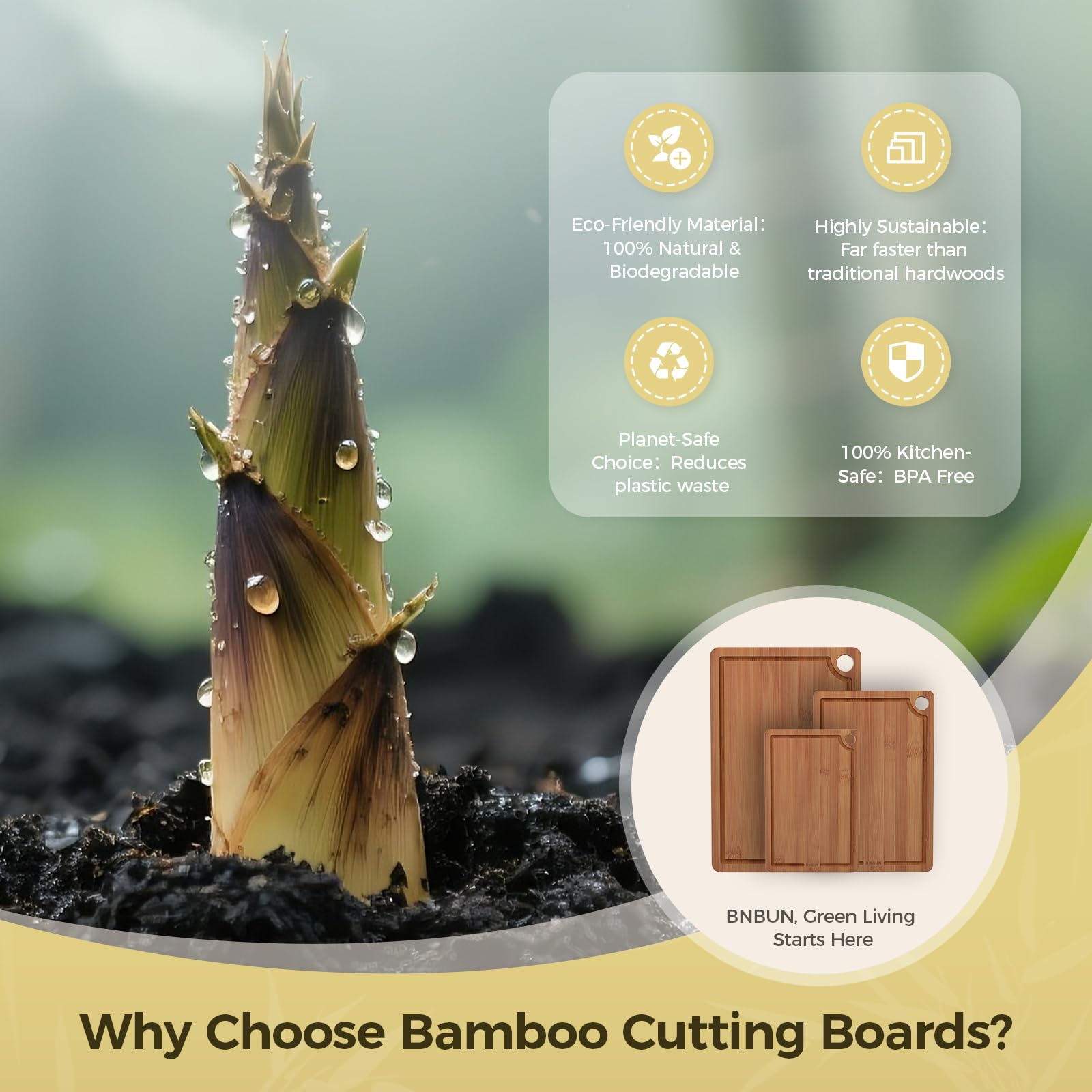Bamboo Cutting Board for Kitchen – 3-Piece Wooden Boards with Juice Grooves, Side Handles, Non-Slip Mats – Perfect for Meat, Veggies Fruit,Cutting Board & Knife Sets – Ideal Kitchen Gift