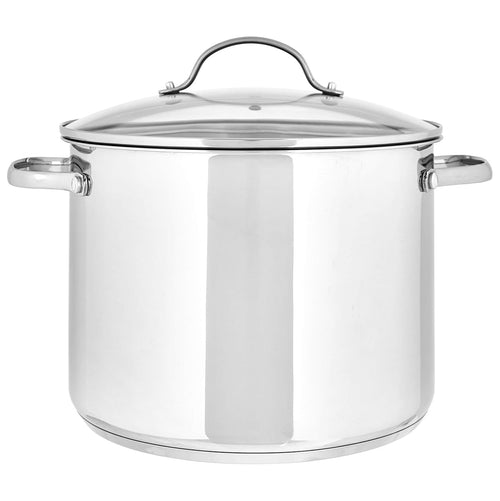 Amazon Basics Stainless Steel Induction Compatible Stock Pot with Glass Lid, Oven Safe, Dishwasher Safe, Sturdy, 8 Quart, Silver