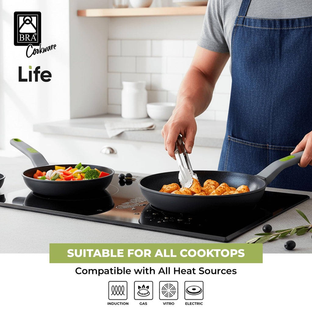 BRA COOKWARE Life Ceramic Nonstick Sauté Pan w/Glass Lid | 12.6 Inch 4.79 Quart Recycled Aluminum Deep Pan | Dual-Handle Braiser | Ceramic Non-Stick Coating | PFOA Free | All Cooktops & Oven Safe