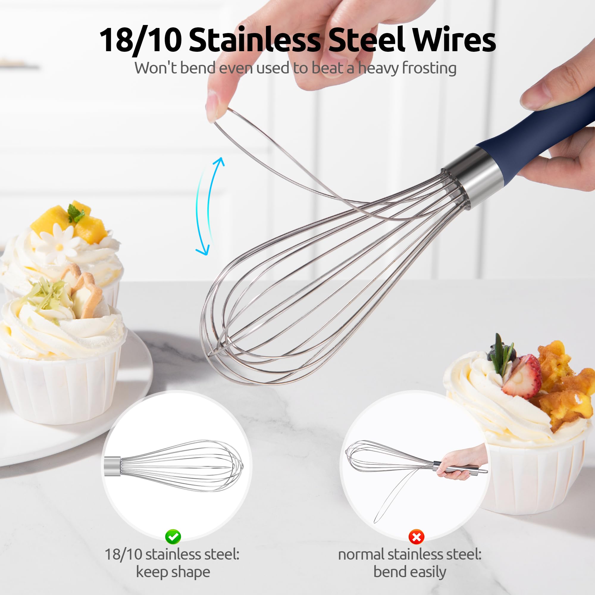 U-Taste Balloon Whisk for Cooking: 18/10 Stainless Steel Kitchen Wire Whisk, Medium Heavy Duty Egg Beater, Manual Baking Mixing Tool with 8 High Flex Wires for Stirring, Blending Sauce (Black)