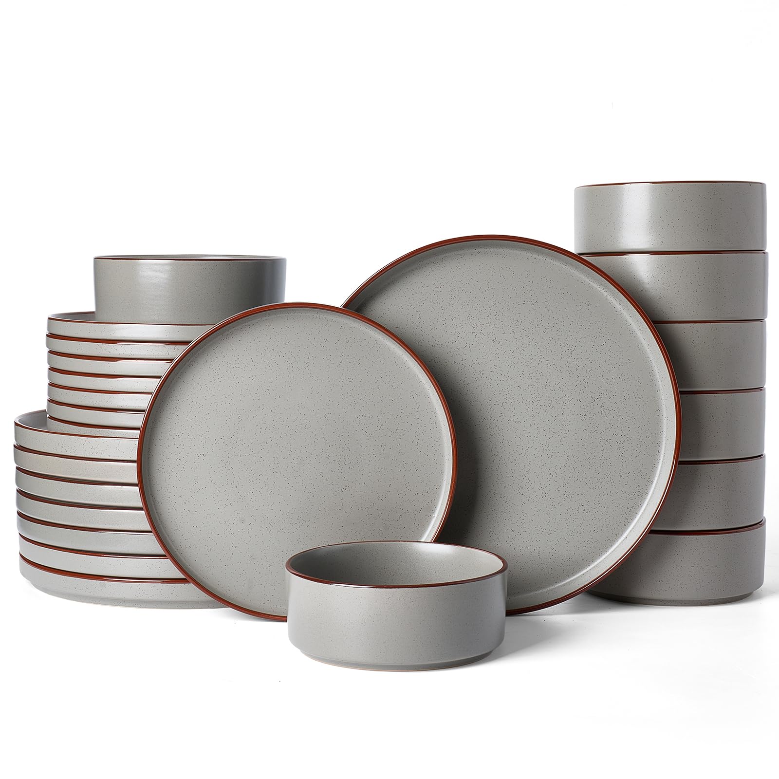 Famiware Nebula Ridge Stoneware Dinnerware Sets, Plates and Bowls Sets for 4, 12 Pieces Dishes Set, Microwave and Dishwasher Safe Kitchen Plates, Light Gray