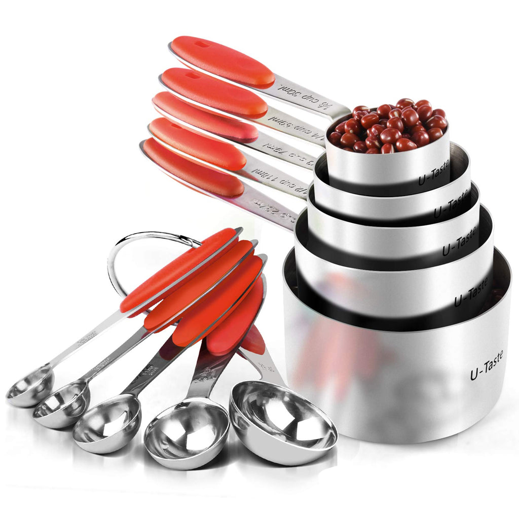 Measuring Cups : U-Taste 18/8 Stainless Steel Measuring Cups and Spoons Set of 10 Piece, Upgraded Thickness Handle(Black)