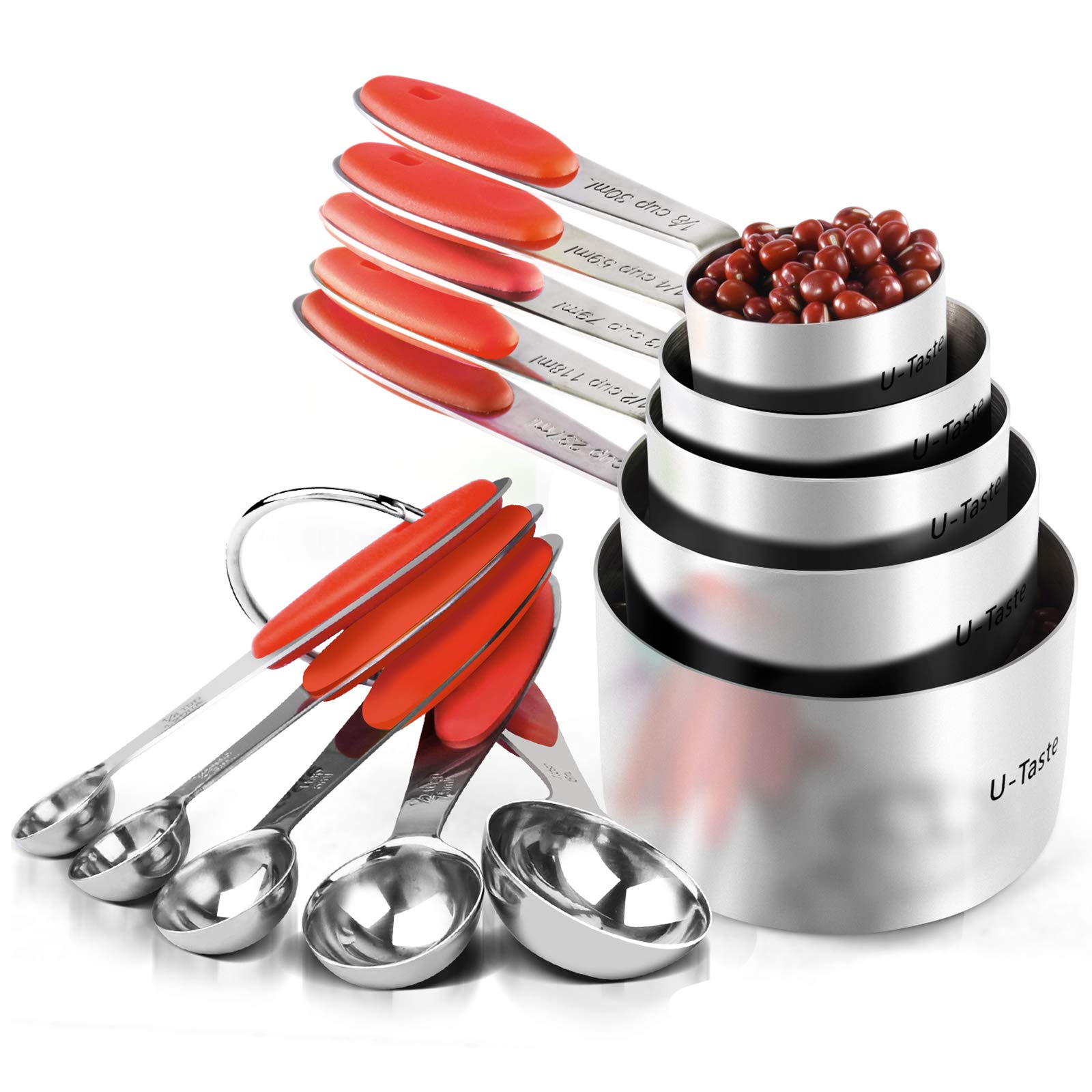 Measuring Cups : U-Taste 18/8 Stainless Steel Measuring Cups and Spoons Set of 10 Piece, Upgraded Thickness Handle(Black)