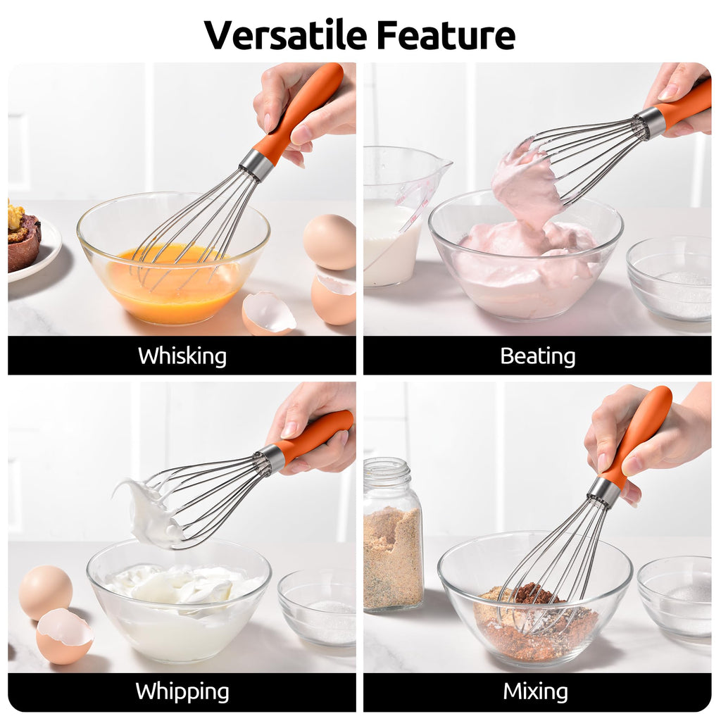U-Taste Balloon Whisk for Cooking: 18/10 Stainless Steel Kitchen Wire Whisk, Medium Heavy Duty Egg Beater, Manual Baking Mixing Tool with 8 High Flex Wires for Stirring, Blending Sauce (Black)