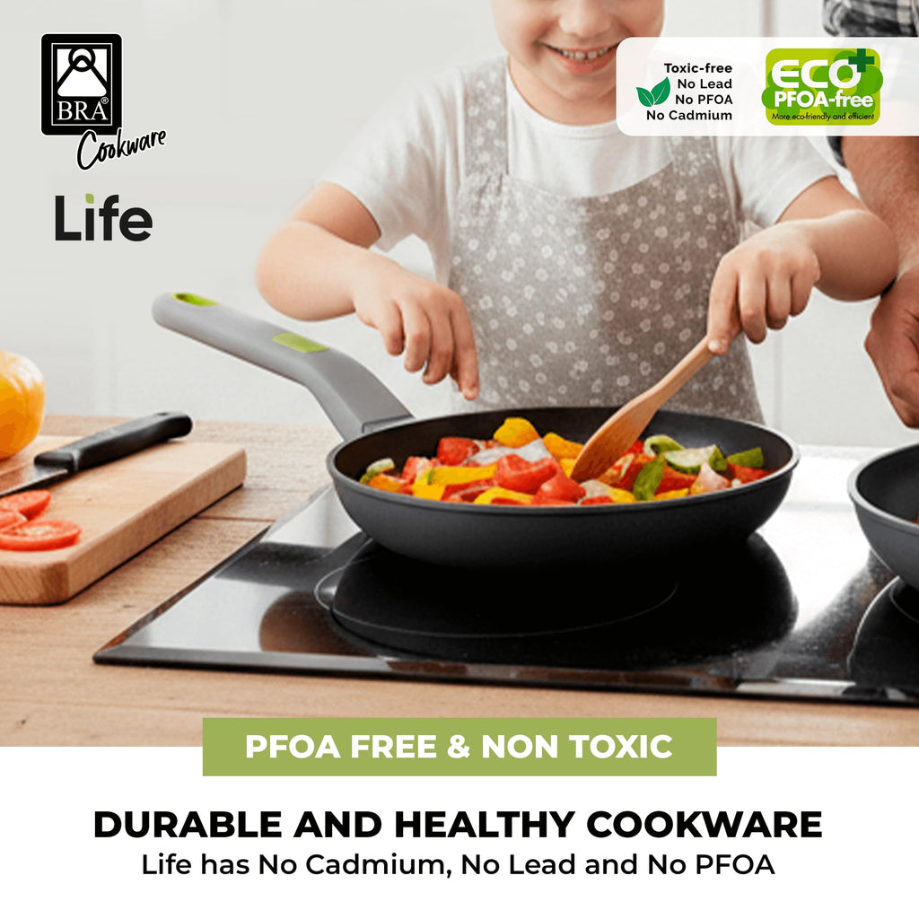 BRA COOKWARE Life Ceramic Nonstick Sauté Pan w/Glass Lid | 12.6 Inch 4.79 Quart Recycled Aluminum Deep Pan | Dual-Handle Braiser | Ceramic Non-Stick Coating | PFOA Free | All Cooktops & Oven Safe