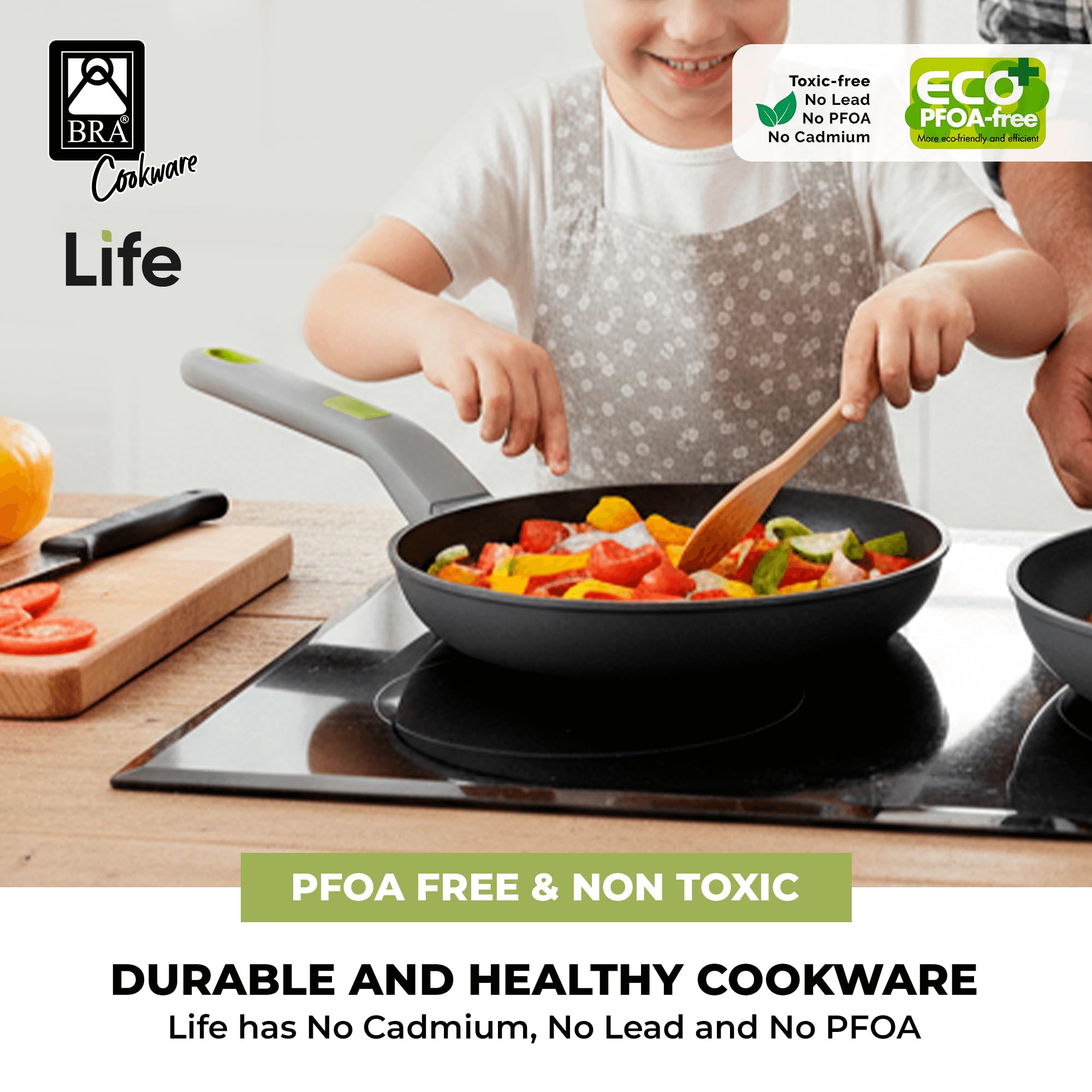 BRA COOKWARE Life Ceramic Nonstick Sauté Pan w/Glass Lid | 12.6 Inch 4.79 Quart Recycled Aluminum Deep Pan | Dual-Handle Braiser | Ceramic Non-Stick Coating | PFOA Free | All Cooktops & Oven Safe