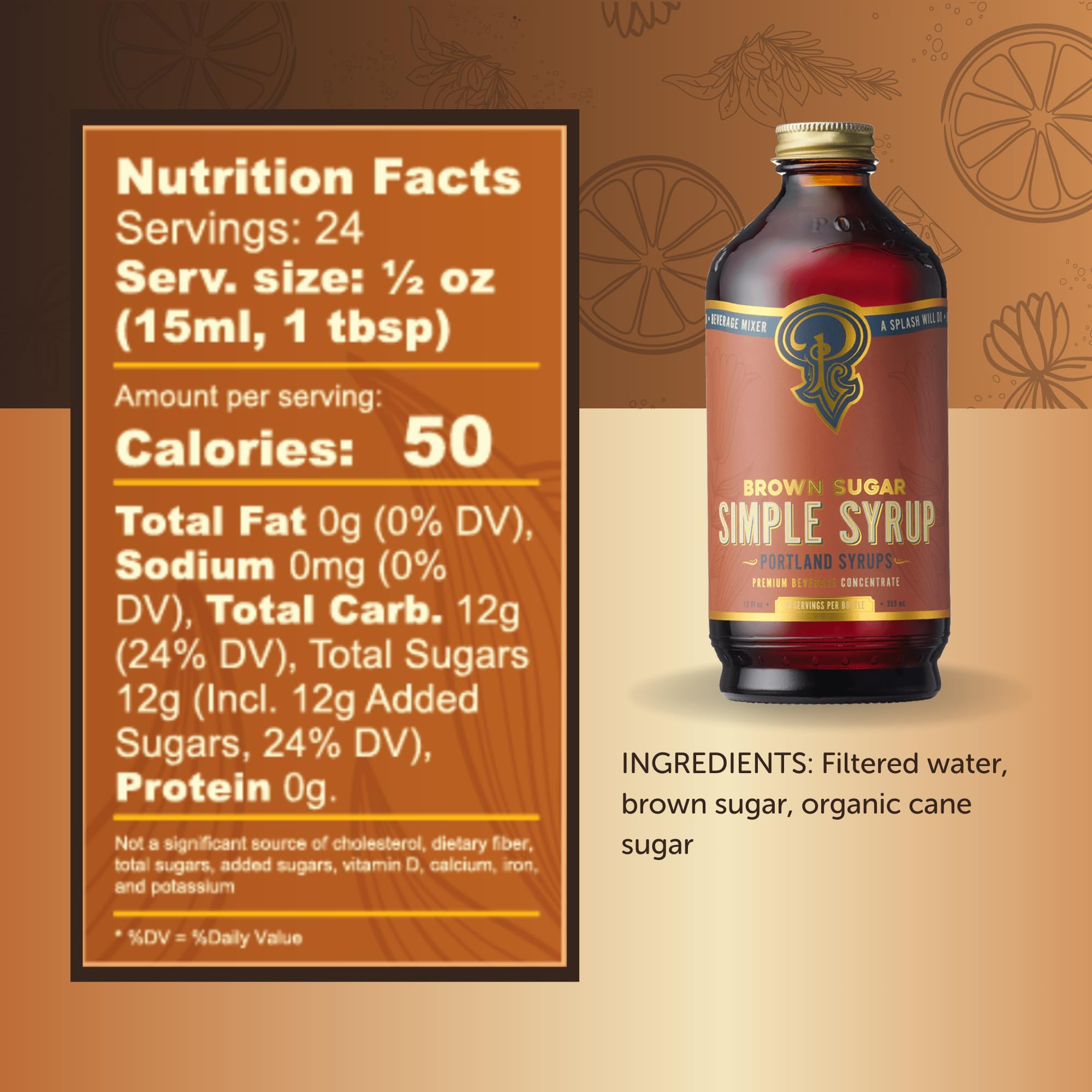 Portland Syrups Brown Sugar Simple Syrup - Drink Mix for Crafting Cocktails, Sugar Syrup for Drinks, Simple Syrup for Coffee, Mocktails, Baking, 12 oz, Pack of 2