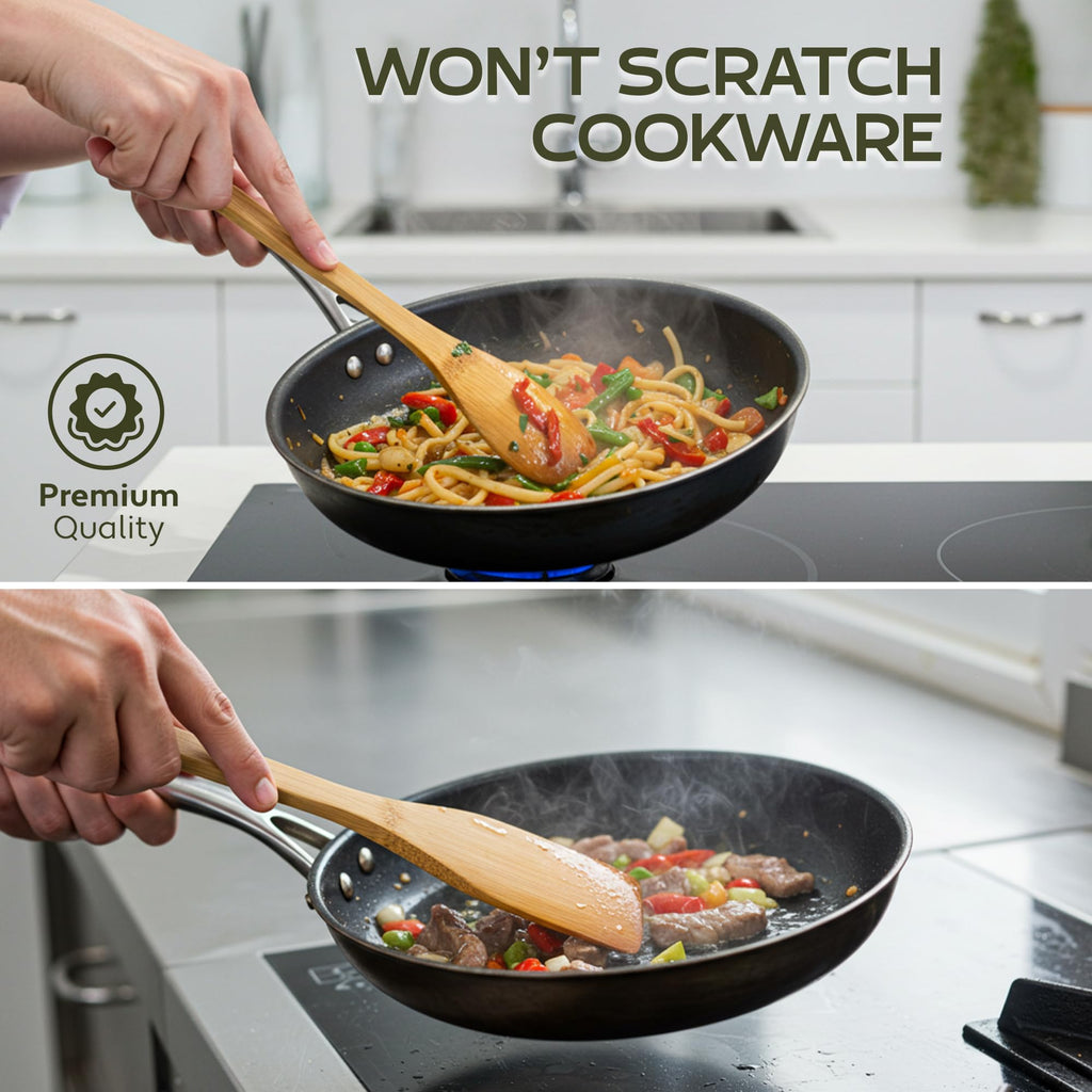 Wooden Spoons for Cooking set of 6 – Premium Wooden Utensil set for everyday use – Versatile Cooking utensils set safe for nonstick pans – Durable wooden spoon kitchen utensils set