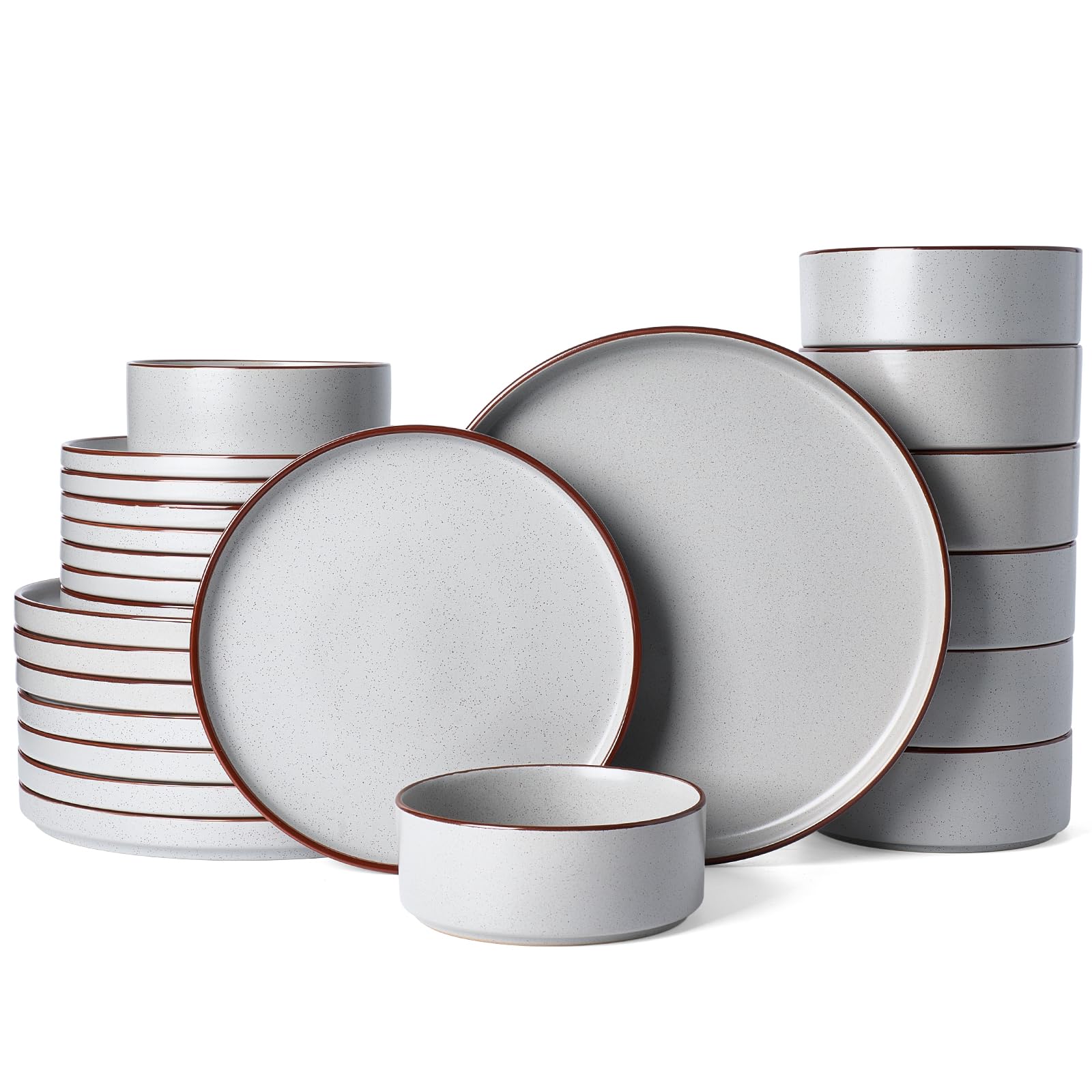 Famiware Nebula Ridge Stoneware Dinnerware Sets, Plates and Bowls Sets for 4, 12 Pieces Dishes Set, Microwave and Dishwasher Safe Kitchen Plates, Light Gray