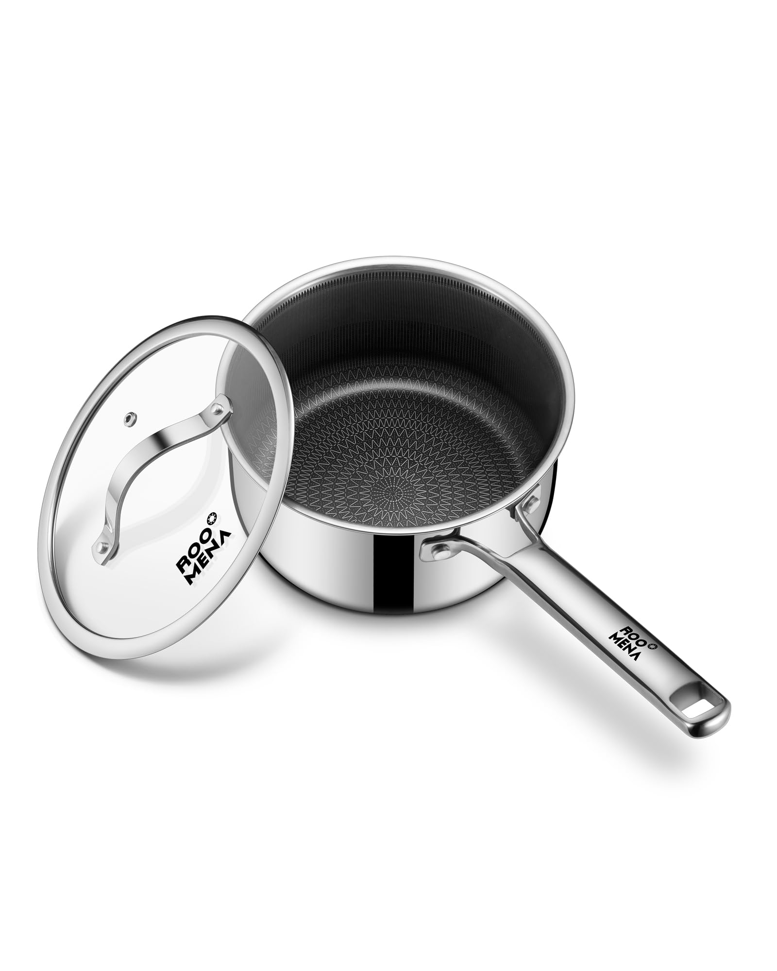 Nonstick Sauce Pan with Lid, Non-Toxic Tri-Ply Hybrid Ceramic Saucepan, 1.5&2.5 Quart Stainless Steel Pans, PFAS/PFOA/PTFE Free, Dishwasher & Oven Safe, Induction Compatible