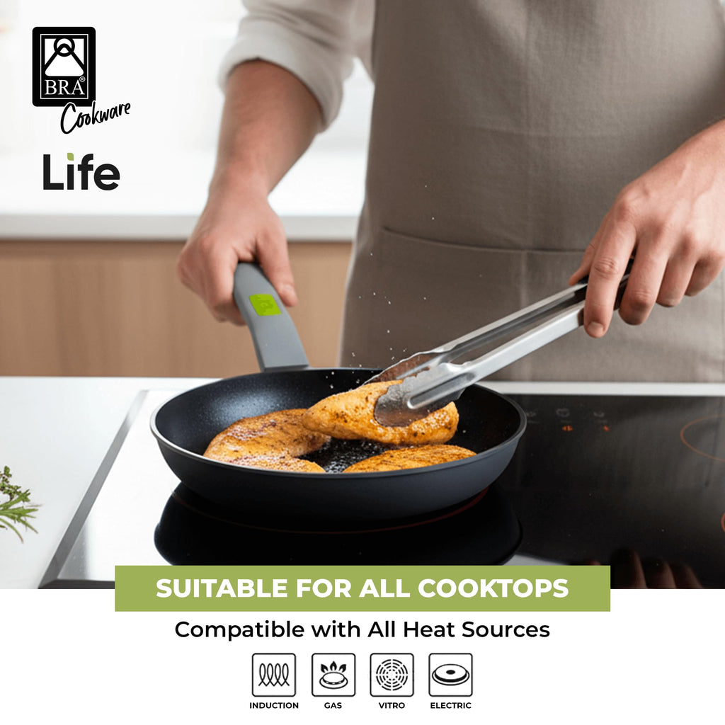 BRA COOKWARE Life Ceramic Nonstick Sauté Pan w/Glass Lid | 12.6 Inch 4.79 Quart Recycled Aluminum Deep Pan | Dual-Handle Braiser | Ceramic Non-Stick Coating | PFOA Free | All Cooktops & Oven Safe