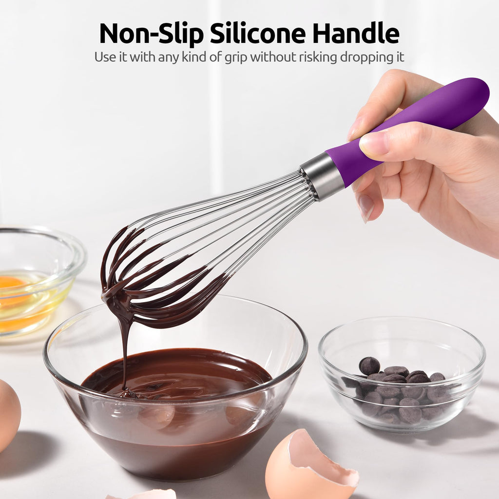 U-Taste Balloon Whisk for Cooking: 18/10 Stainless Steel Kitchen Wire Whisk, Medium Heavy Duty Egg Beater, Manual Baking Mixing Tool with 8 High Flex Wires for Stirring, Blending Sauce (Black)