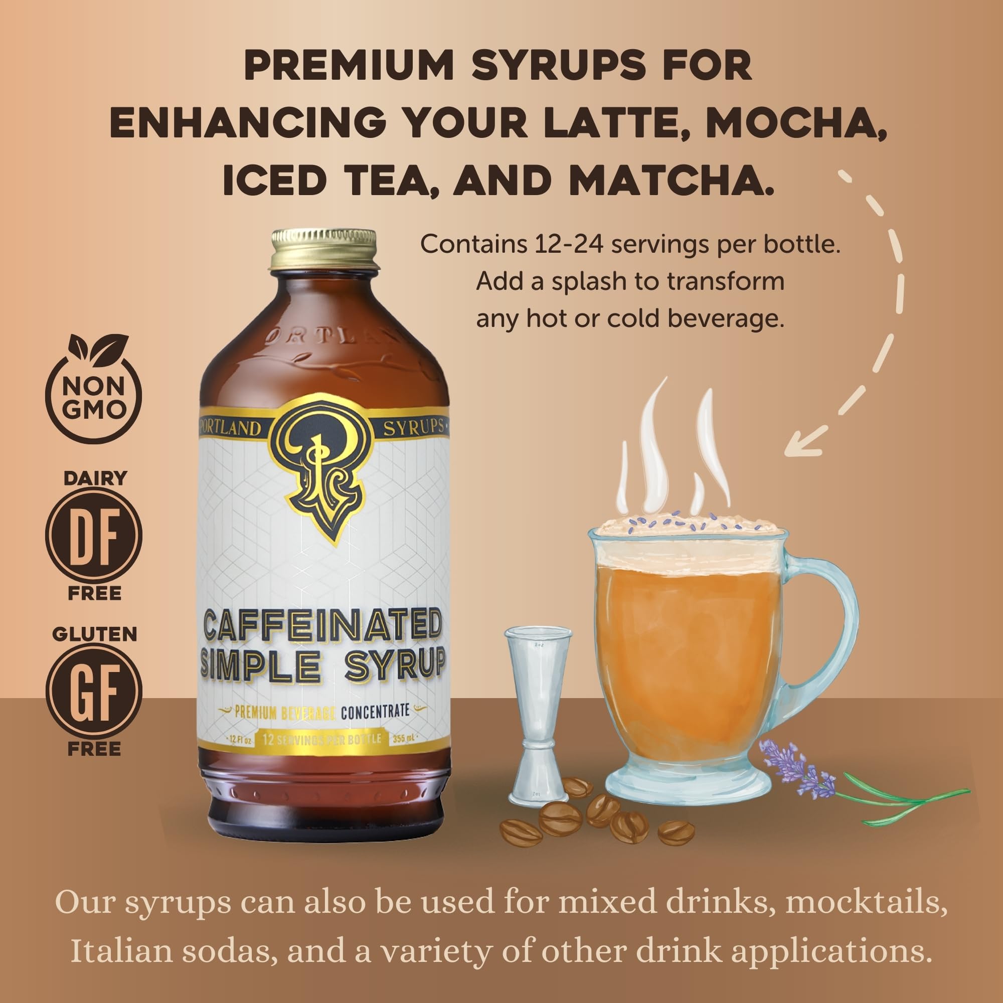 Portland Syrups Brown Sugar Simple Syrup - Drink Mix for Crafting Cocktails, Sugar Syrup for Drinks, Simple Syrup for Coffee, Mocktails, Baking, 12 oz, Pack of 2