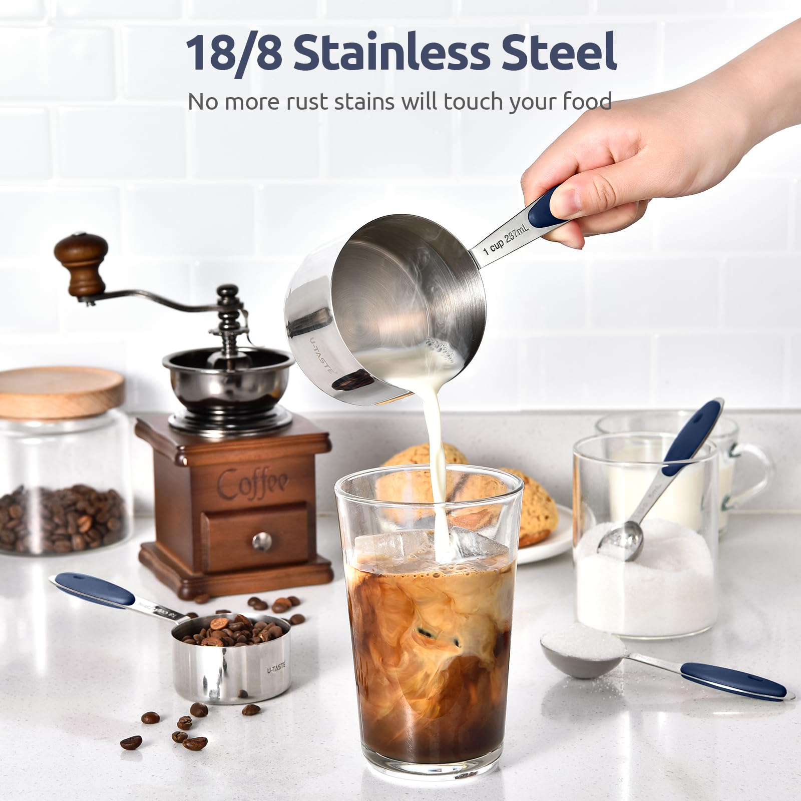 Measuring Cups : U-Taste 18/8 Stainless Steel Measuring Cups and Spoons Set of 10 Piece, Upgraded Thickness Handle(Black)