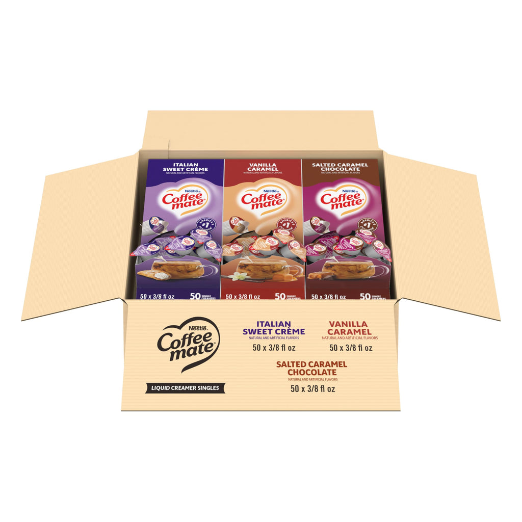 Nestle Coffee mate Creamer Singles Variety Pack, Original, French Vanilla, Hazelnut, Non Dairy, No Refrigeration, 150 Count (Pack of 3)