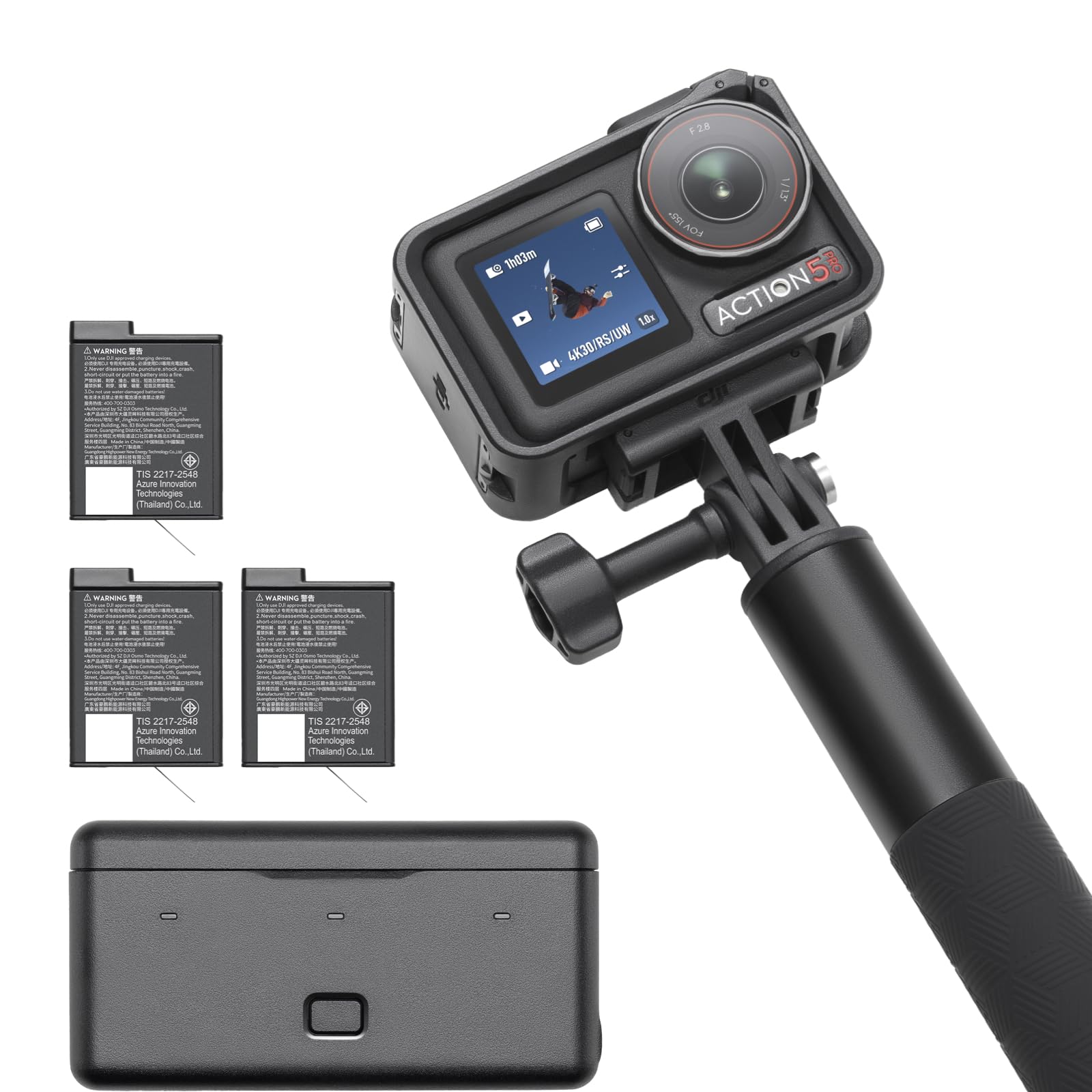 DJI Osmo Action 5 Pro Adventure Combo, 4K with 1/1.3" Sensor, 12h Extended Battery Life with 3 Batteries, Stabilization, Dual OLED Touchscreens, Mini Action Camera for Travel, Vlog