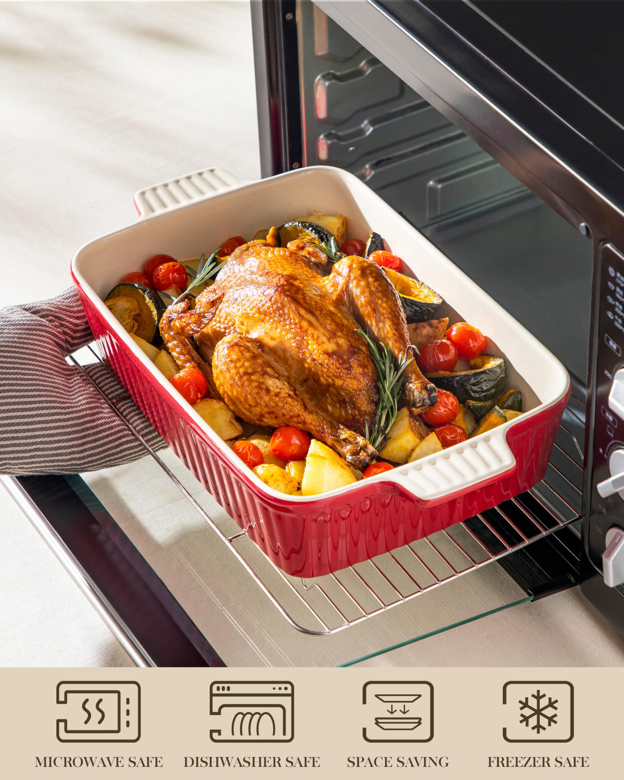 MALACASA 4.4 QT Baking Dish, 9x13 Large Casserole Dish for Oven, Ceramic Baking Pan, Rectangular Lasagna Pan Deep with Handles for Baking, Durable Microwave Oven Safe, Wedding Gift,White, Series BAKE-BAKE