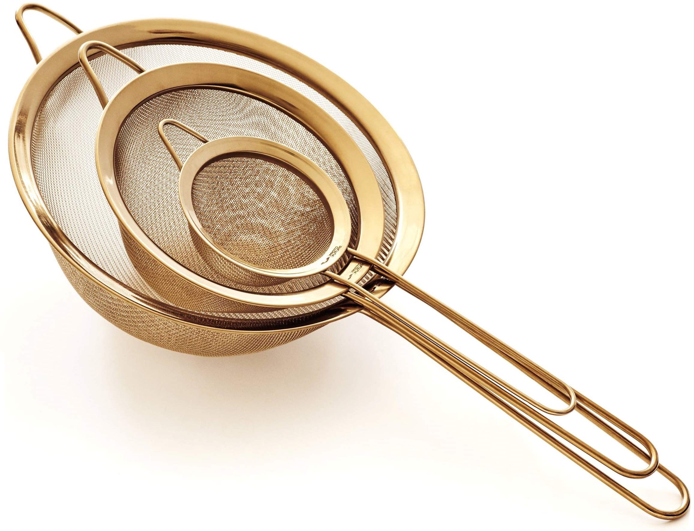 Strainer Set Fine Mesh – Premium 304 Stainless Steel (18/8) – 8″, 5.5″ and 3.3″ Sturdy Kitchen Strainers (Silver)