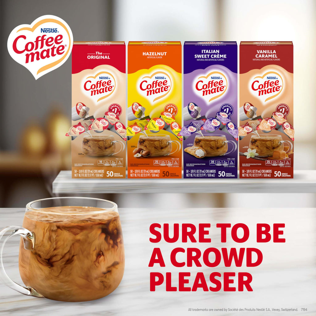 Nestle Coffee mate Creamer Singles Variety Pack, Original, French Vanilla, Hazelnut, Non Dairy, No Refrigeration, 150 Count (Pack of 3)