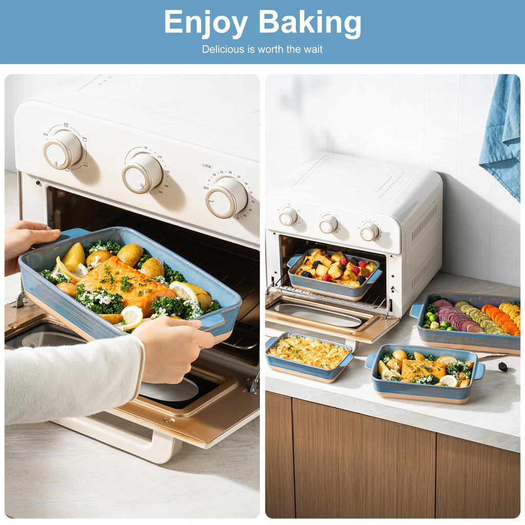 Casserole Dishes for Oven, Baking Dishes, Ceramic Bakeware Sets of 4, Rectangular Baking Pan Set with Handles for Baking, Casserole, Kitchen, Wedding Gift,White