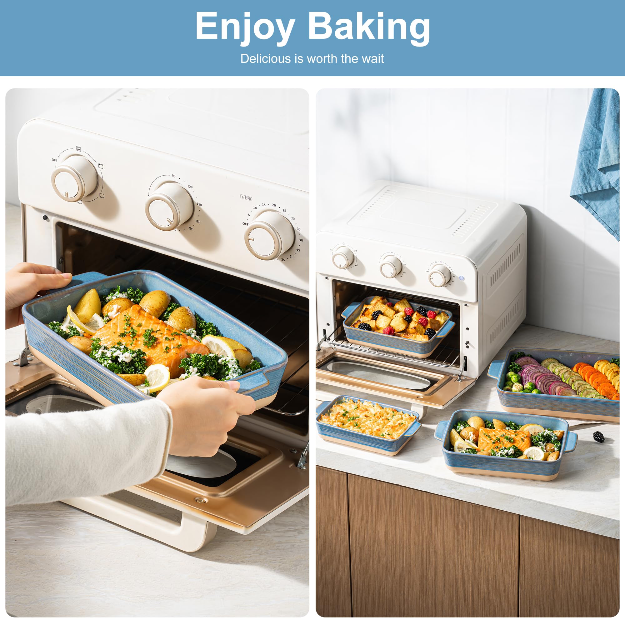 Casserole Dishes for Oven, Baking Dishes, Ceramic Bakeware Sets of 4, Rectangular Baking Pan Set with Handles for Baking, Casserole, Kitchen, Wedding Gift,White