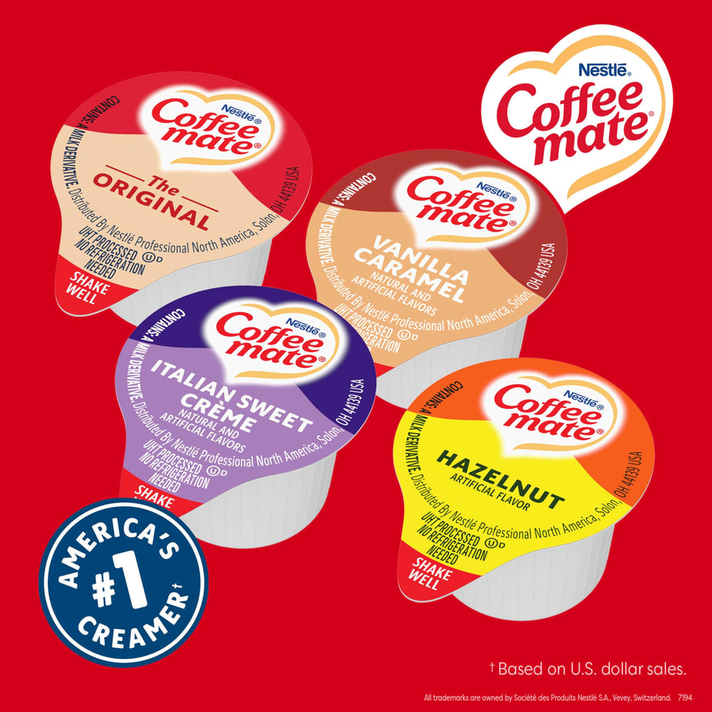 Nestle Coffee mate Creamer Singles Variety Pack, Original, French Vanilla, Hazelnut, Non Dairy, No Refrigeration, 150 Count (Pack of 3)